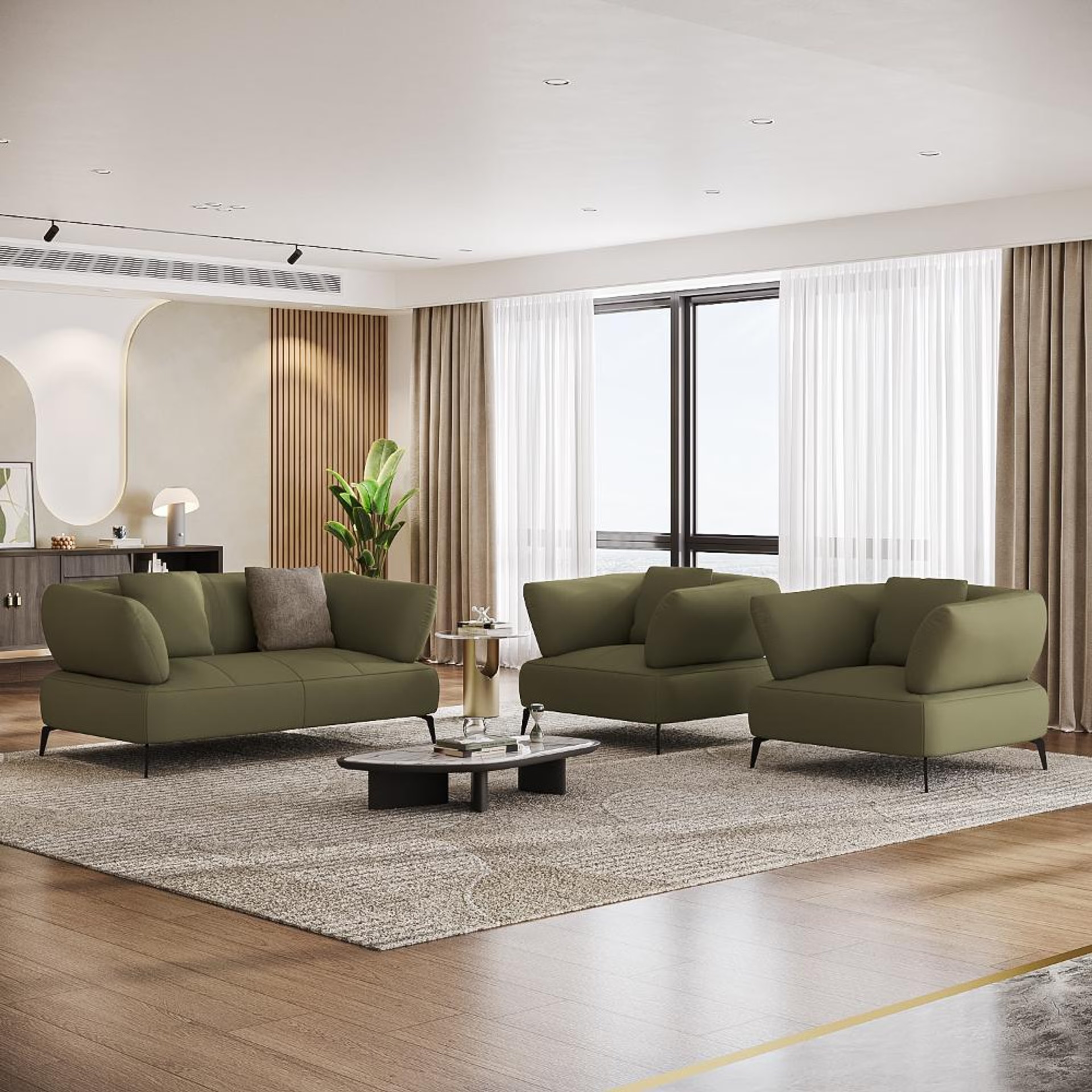 Wakefit Nauru Sofa Set (2+1+1) Seater Regular, Set (2+1+1), Green