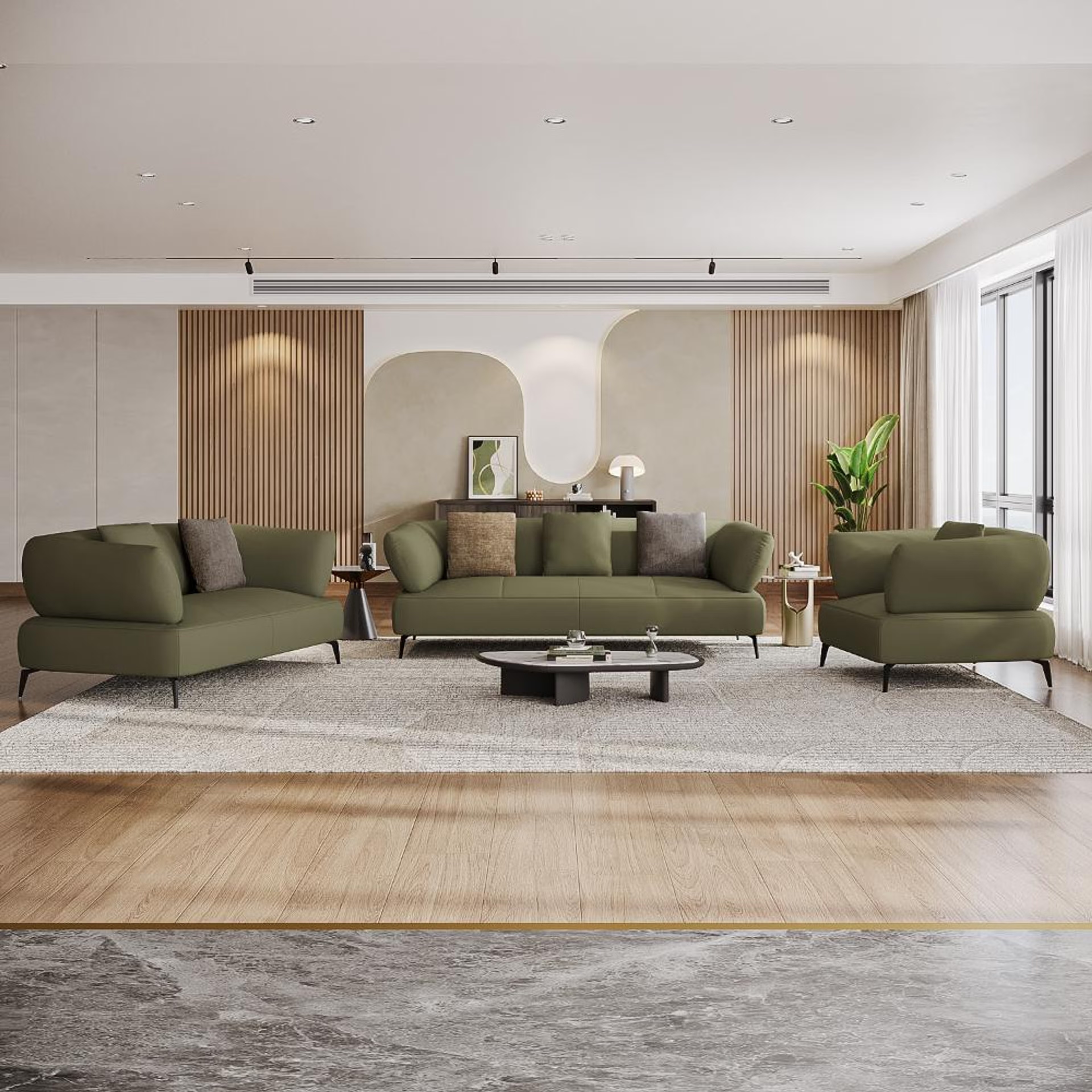 Wakefit Nauru Sofa Set (3+2+1) Seater Regular, Set (3+2+1), Green