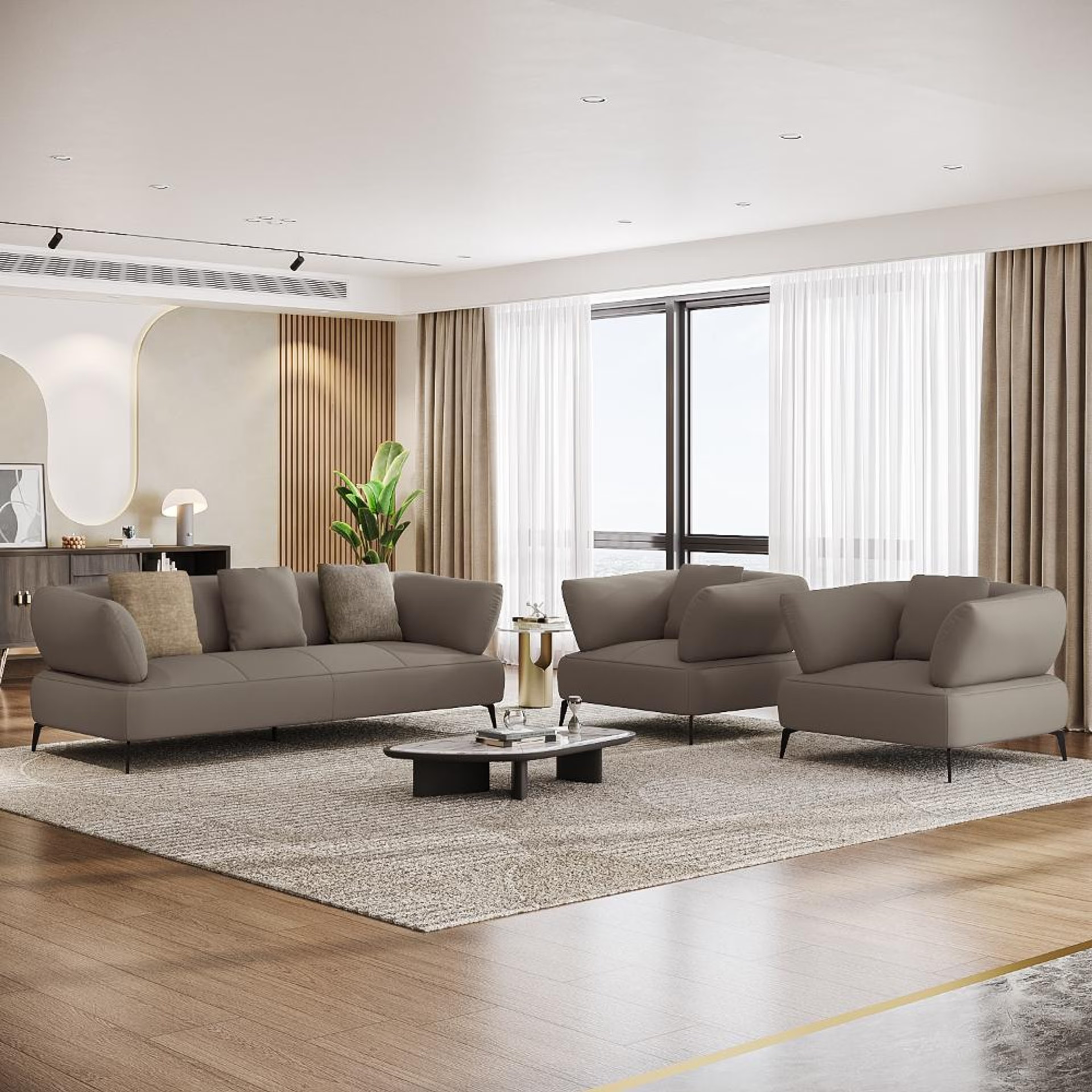 Wakefit Nauru Sofa Set (3+1+1) Seater Regular, Set (3+1+1), Grey