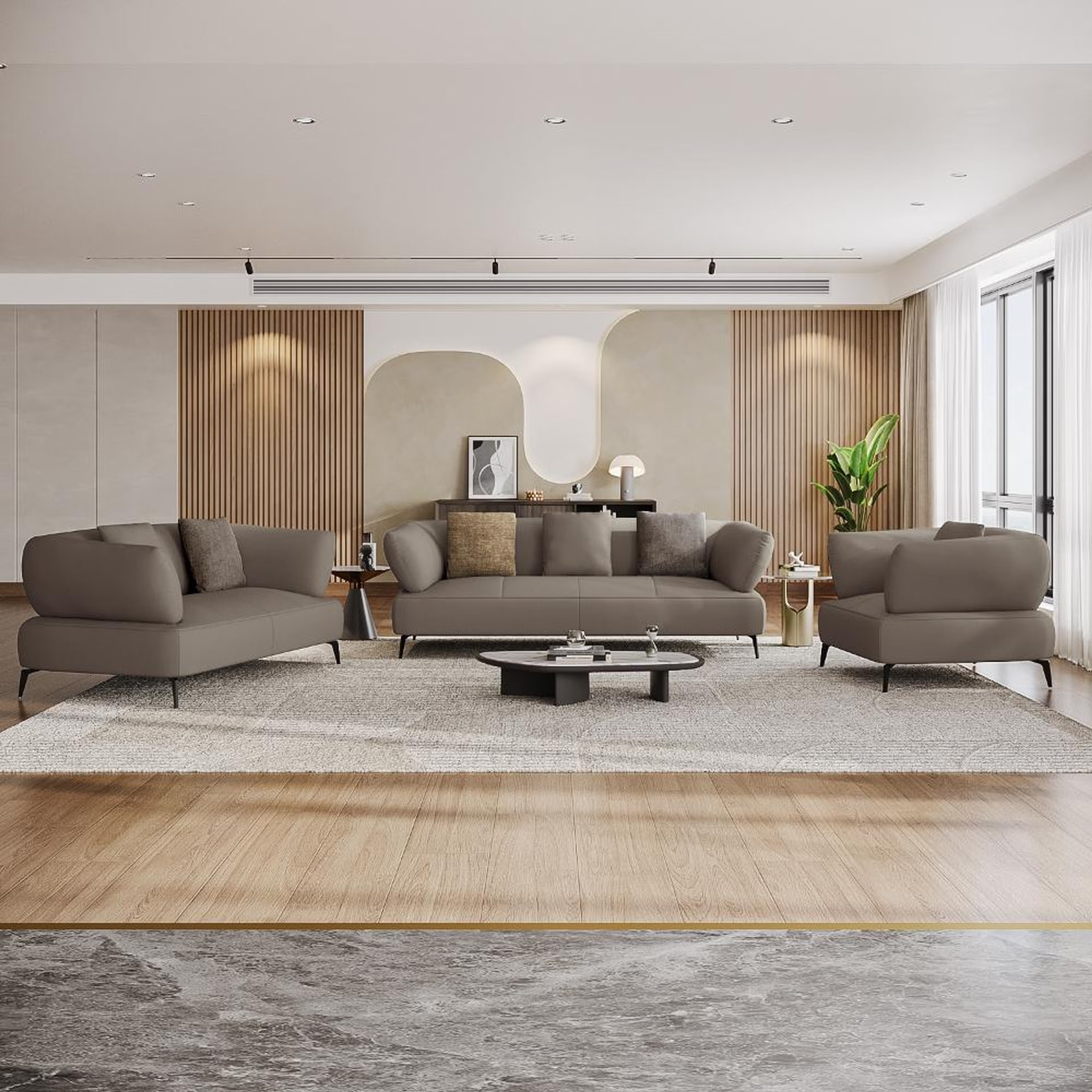 Wakefit Nauru Sofa Set (3+2+1) Seater Regular, Set (3+2+1), Grey