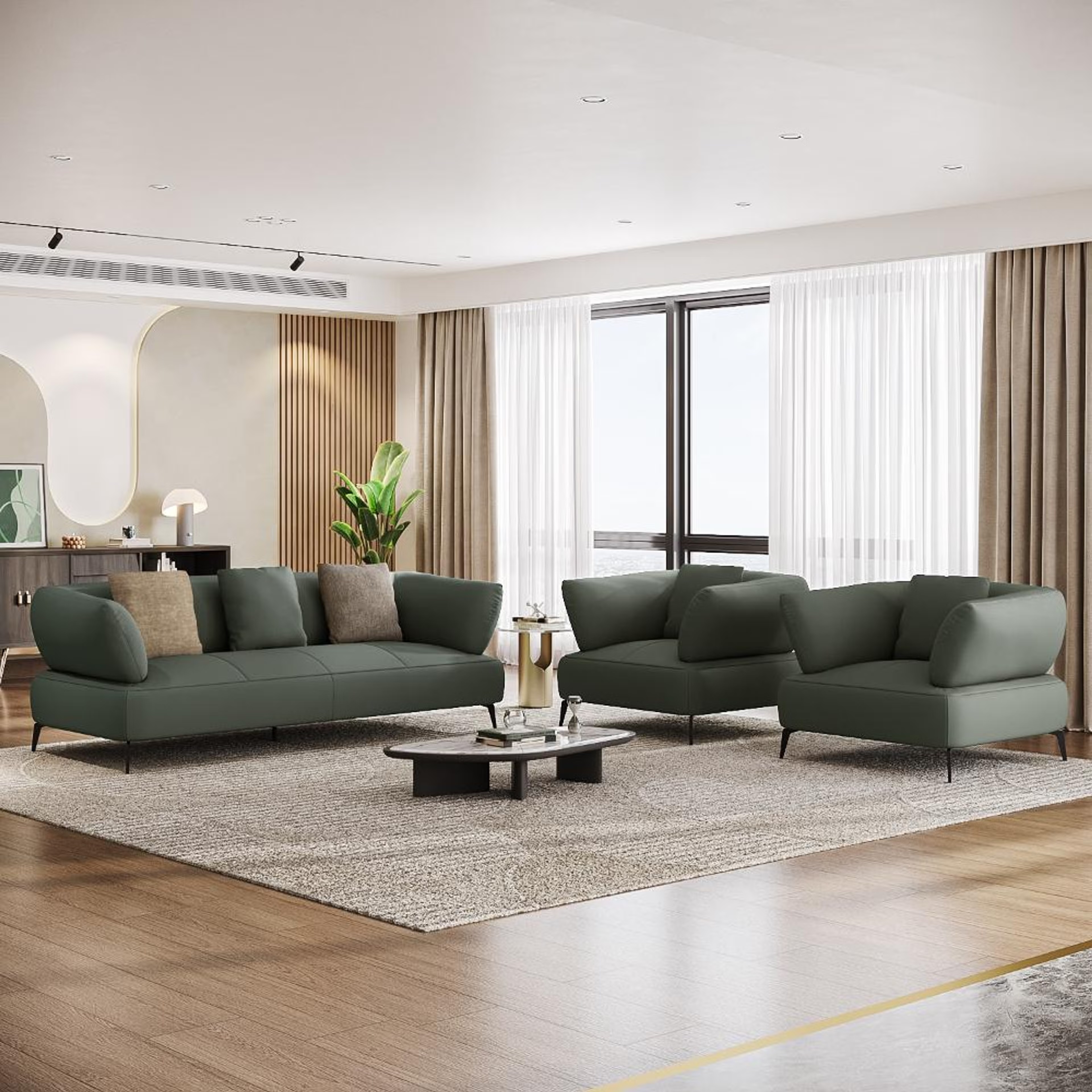 Wakefit Nauru Sofa Set (3+1+1) Seater Regular, Set (3+1+1), Forest Green