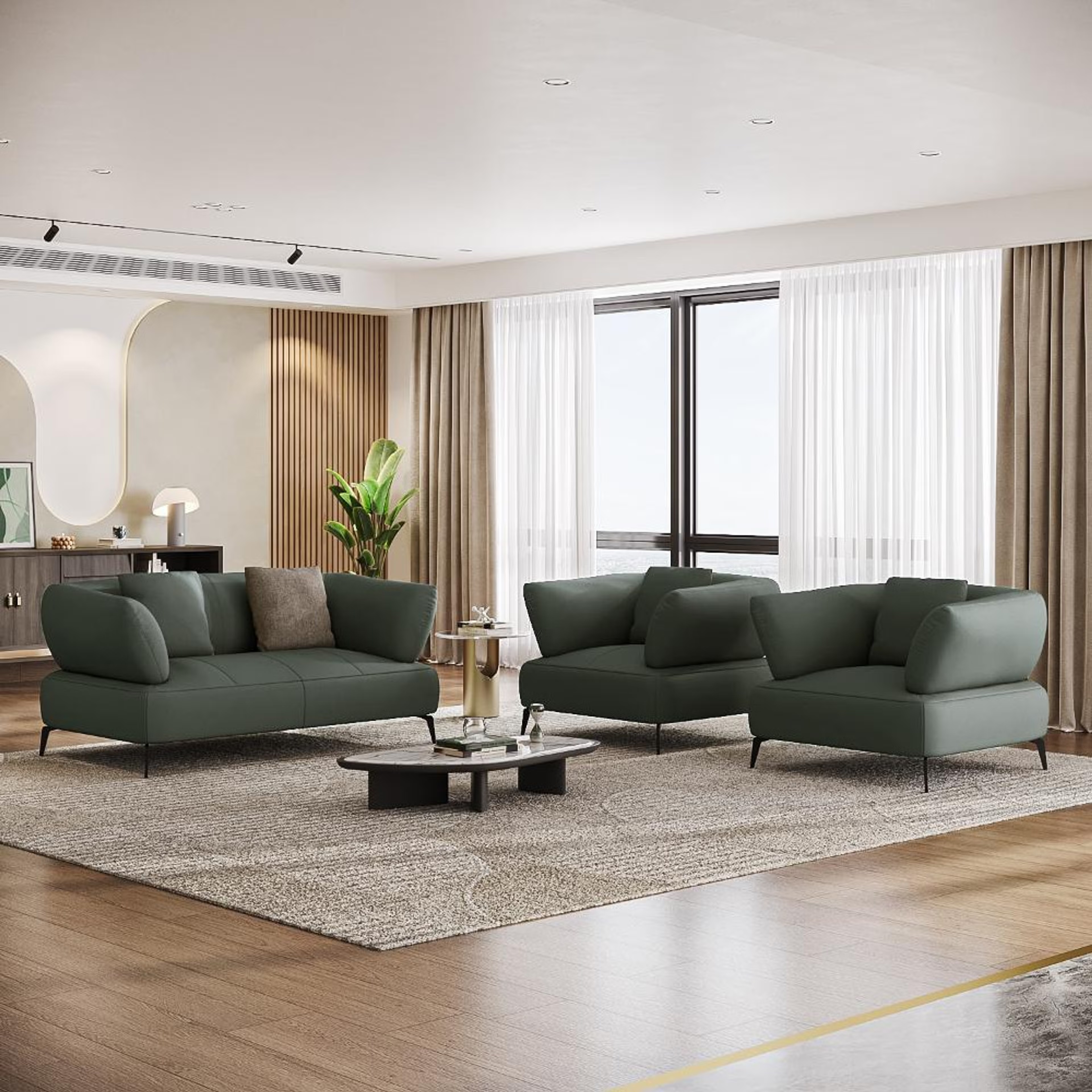 Home 34 Wakefit Nauru Sofa Set (2+1+1) Seater Regular, Set (2+1+1), Forest Green