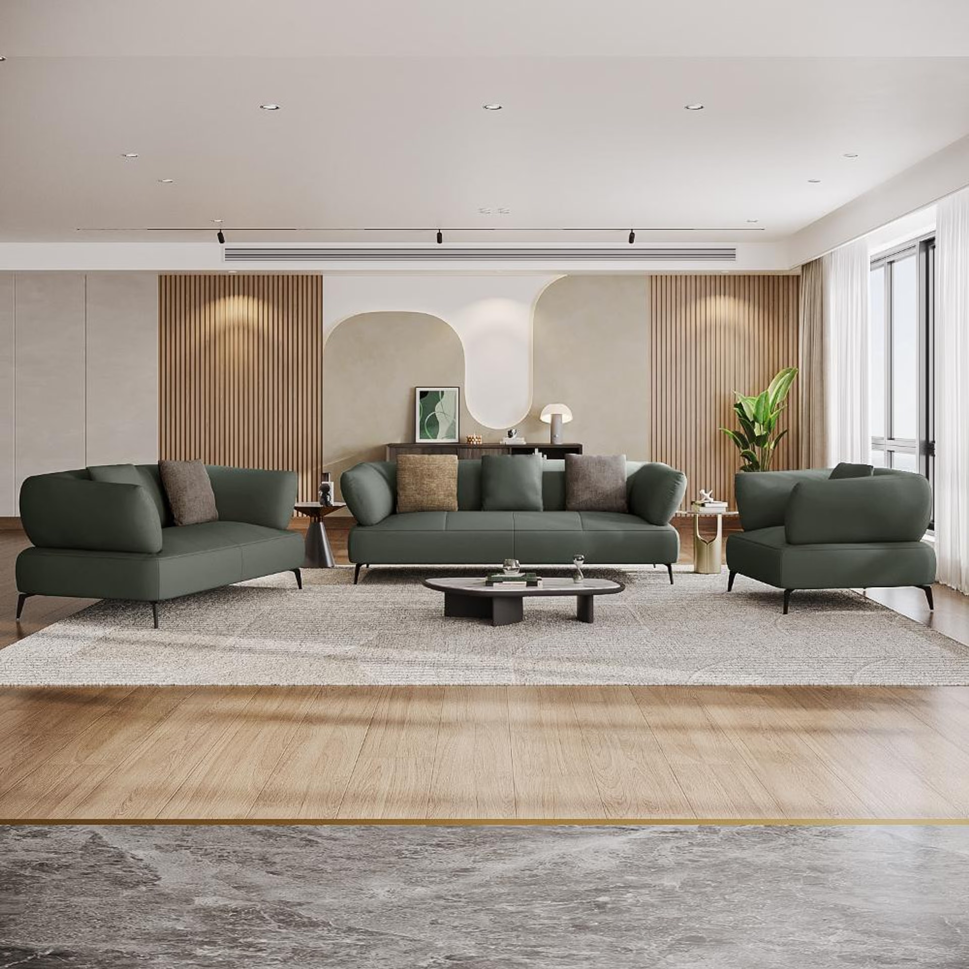 Wakefit Nauru Sofa Set (3+2+1) Seater Regular, Set (3+2+1), Forest Green