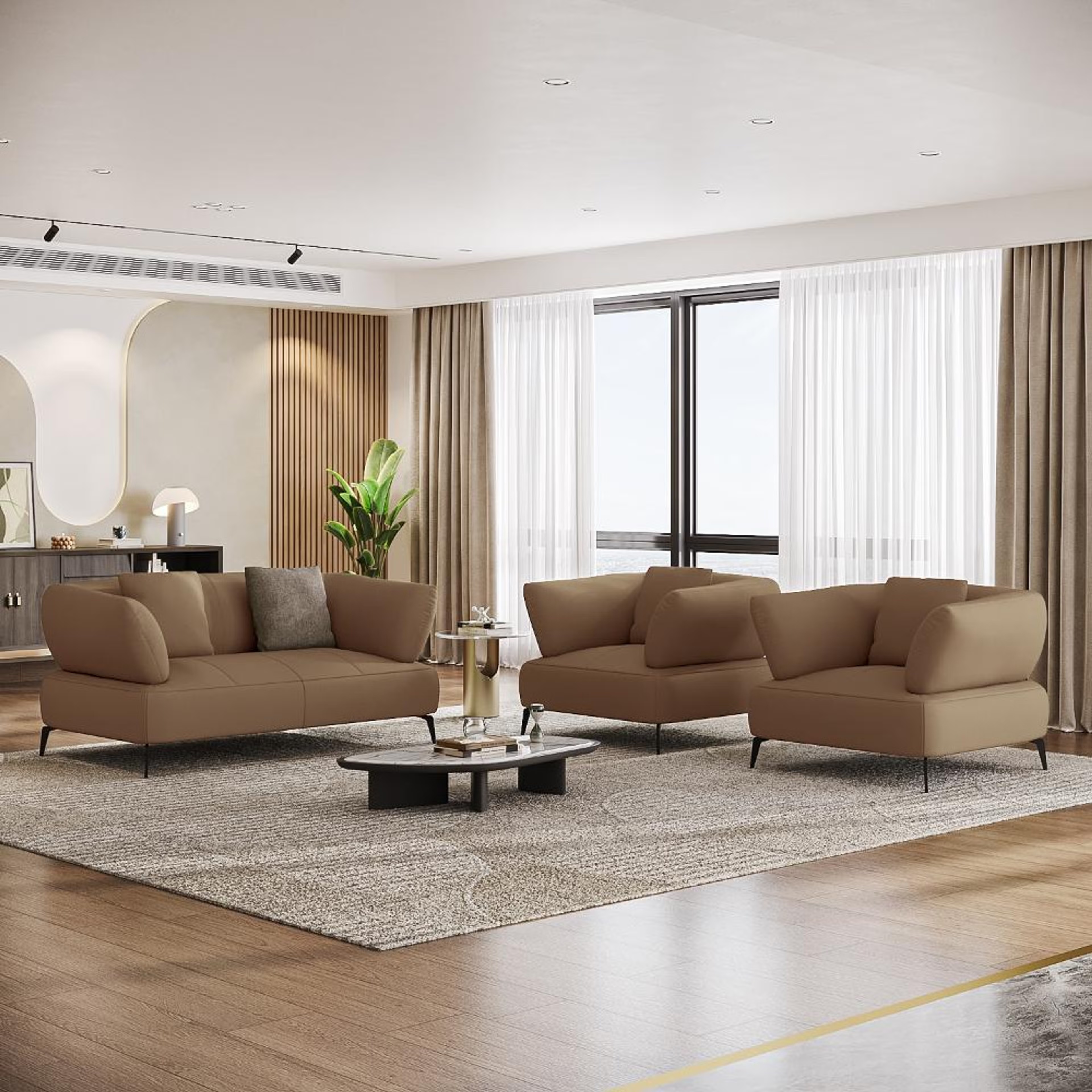 Home 37 Wakefit Nauru Sofa Set (2+1+1) Seater Regular, Set (2+1+1), Cappuccino
