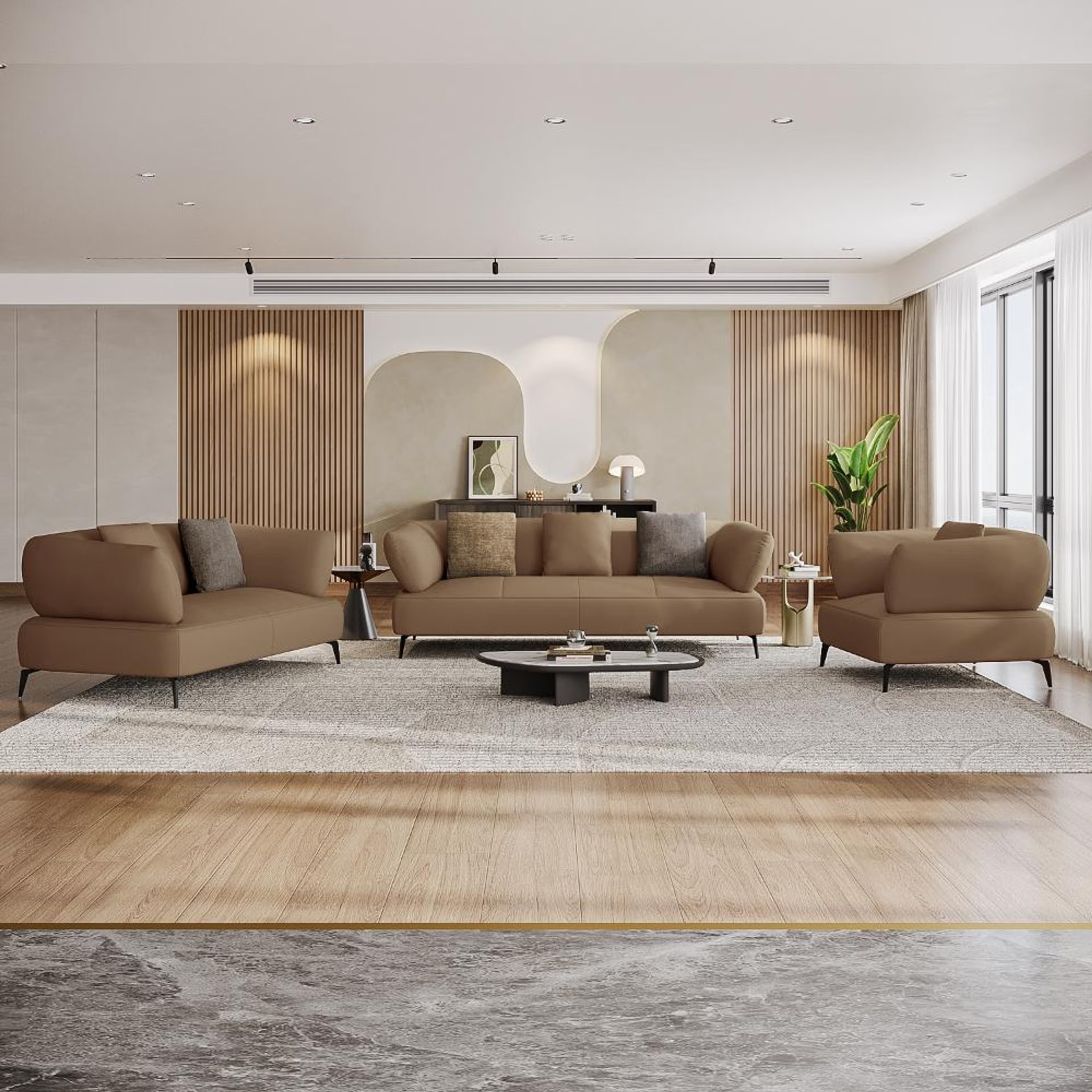 Home 42 Wakefit Nauru Sofa Set (3+2+1) Seater Regular, Set (3+2+1), Cappuccino