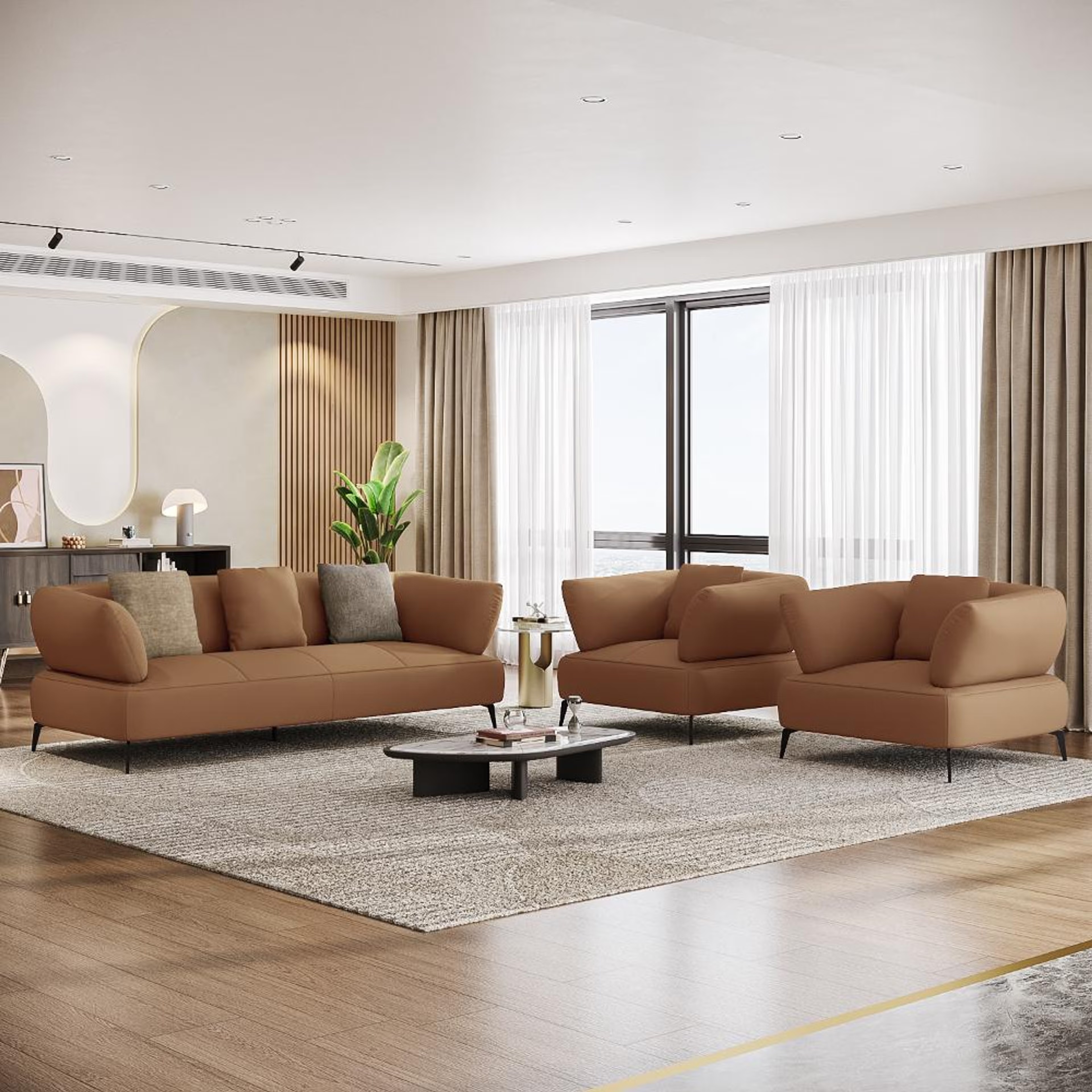 Wakefit Nauru Sofa Set (3+1+1) Seater Regular, Set (3+1+1), Brown