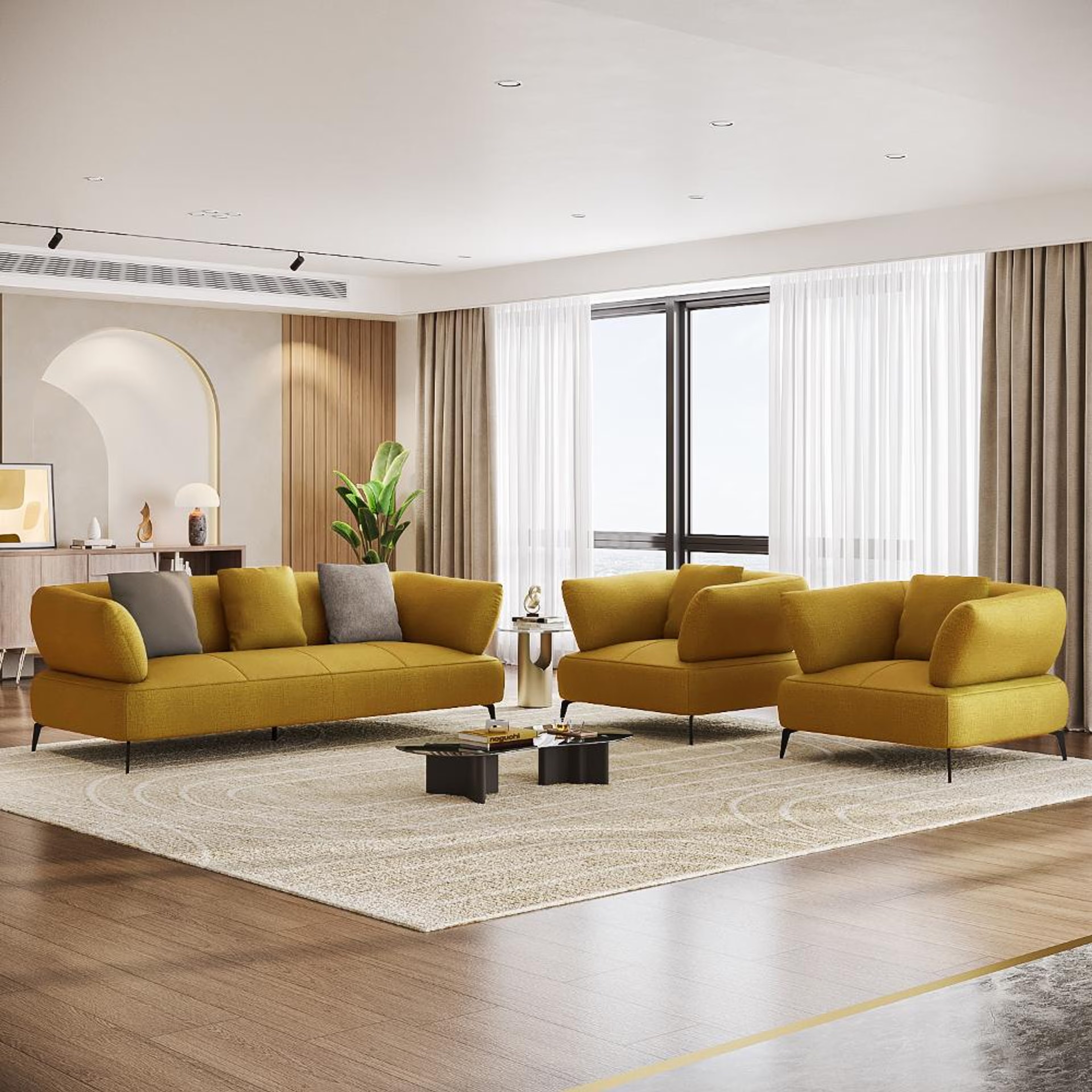 Home 39 Wakefit Nauru Sofa Set (3+1+1) Seater Regular, Set (3+1+1), Yellow