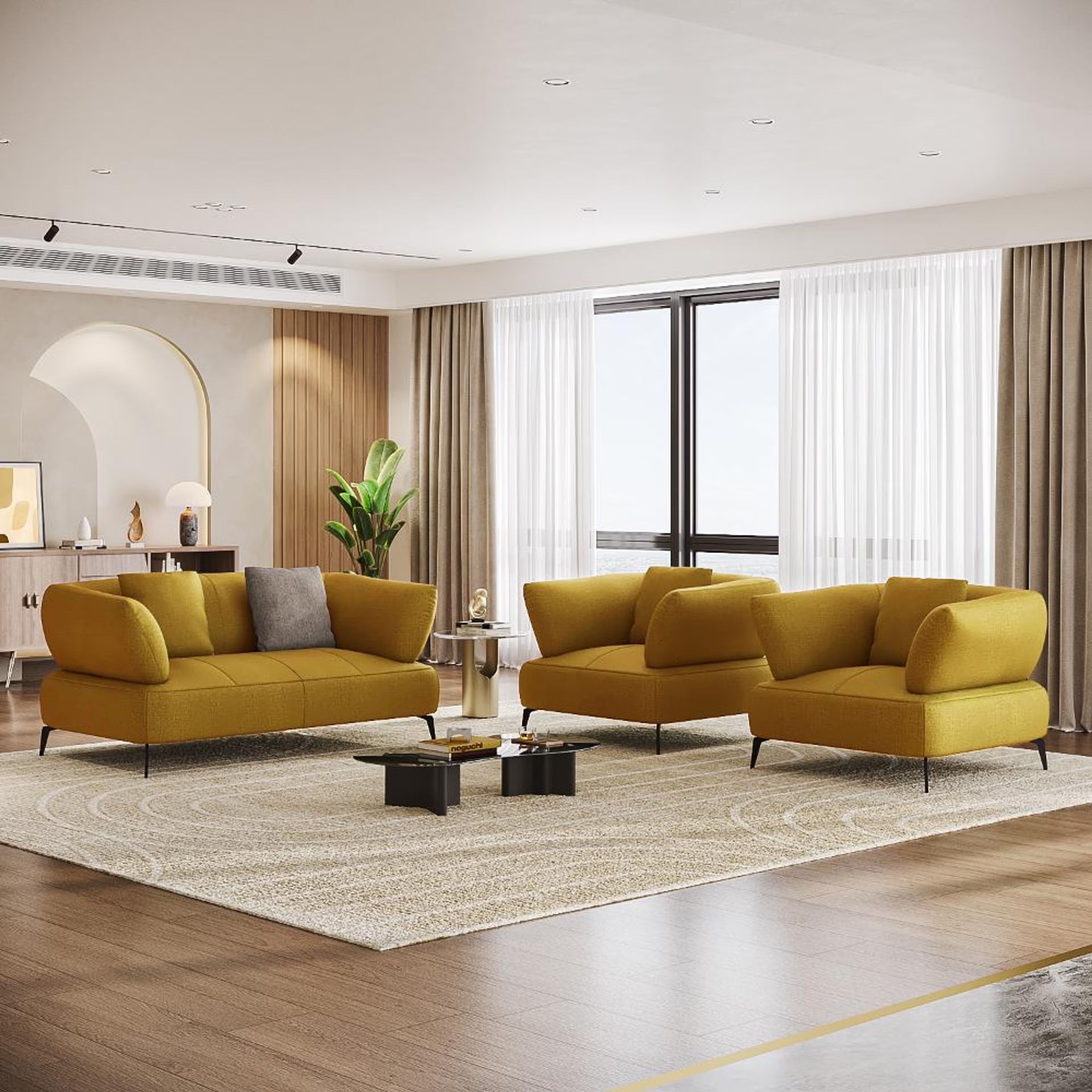Wakefit Nauru Sofa Set (2+1+1) Seater Regular, Set (2+1+1), Yellow