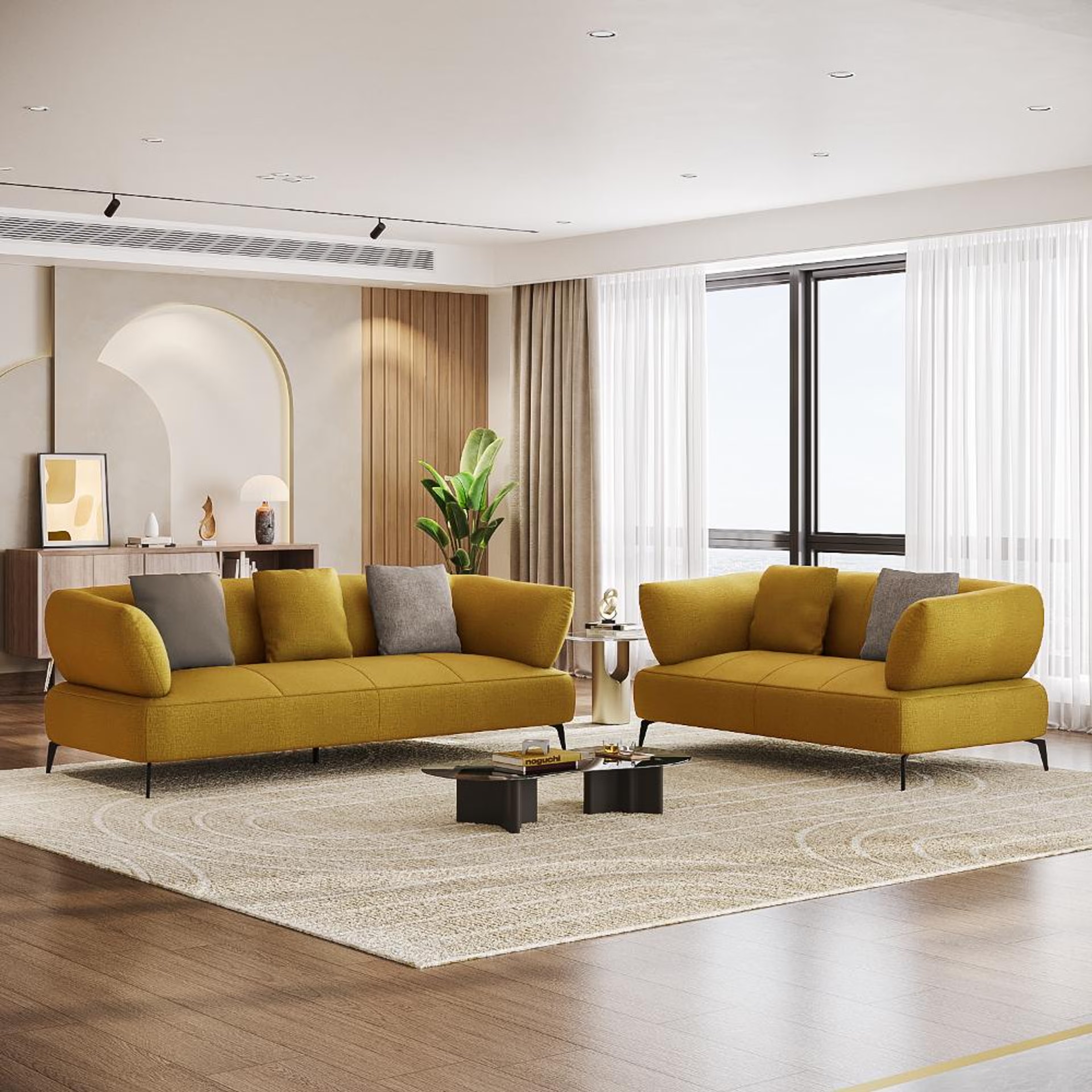 Home 25 Wakefit Nauru Sofa Set (3+2) Seater Regular, Set (3+2), Yellow
