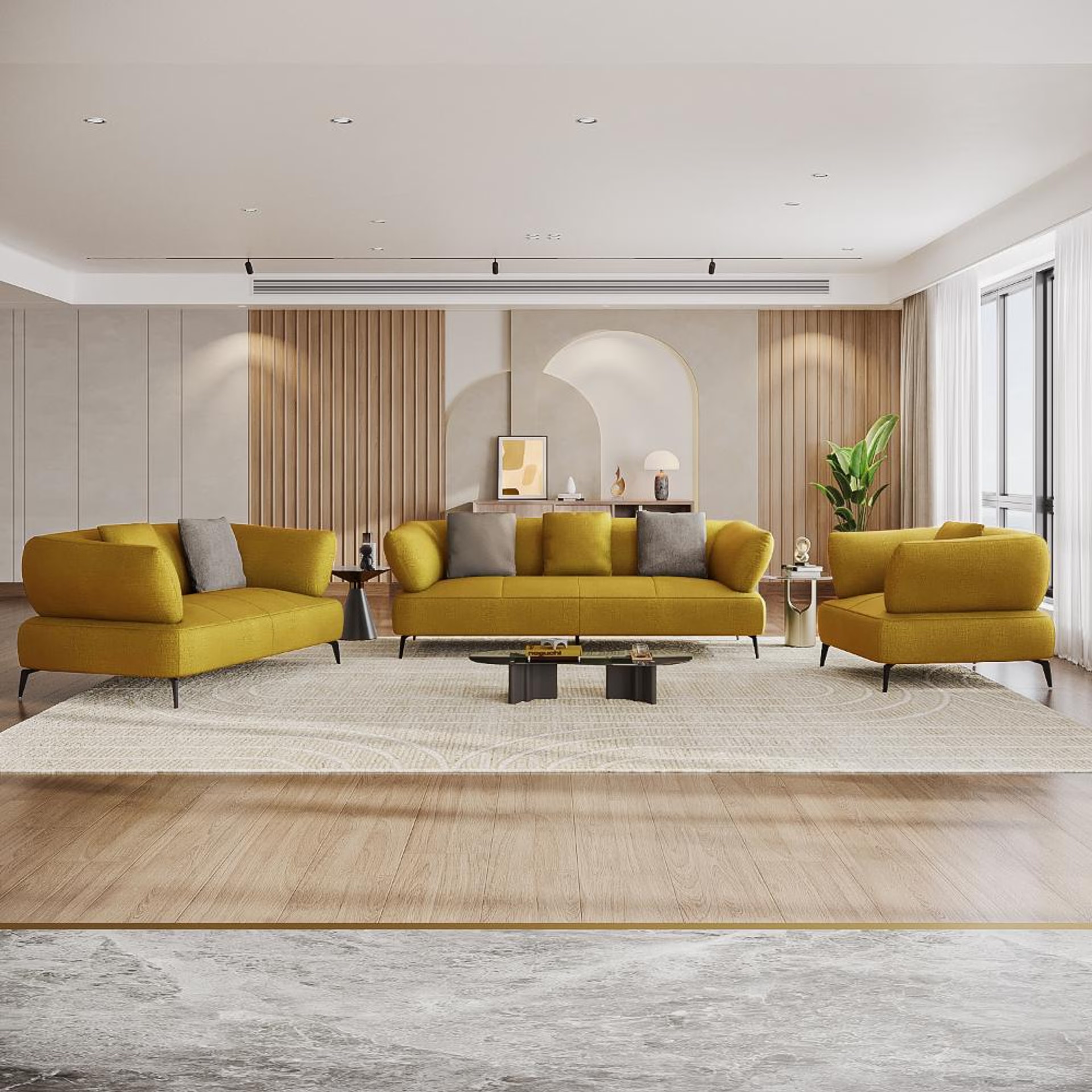 Wakefit Nauru Sofa Set (3+2+1) Seater Regular, Set (3+2+1), Yellow