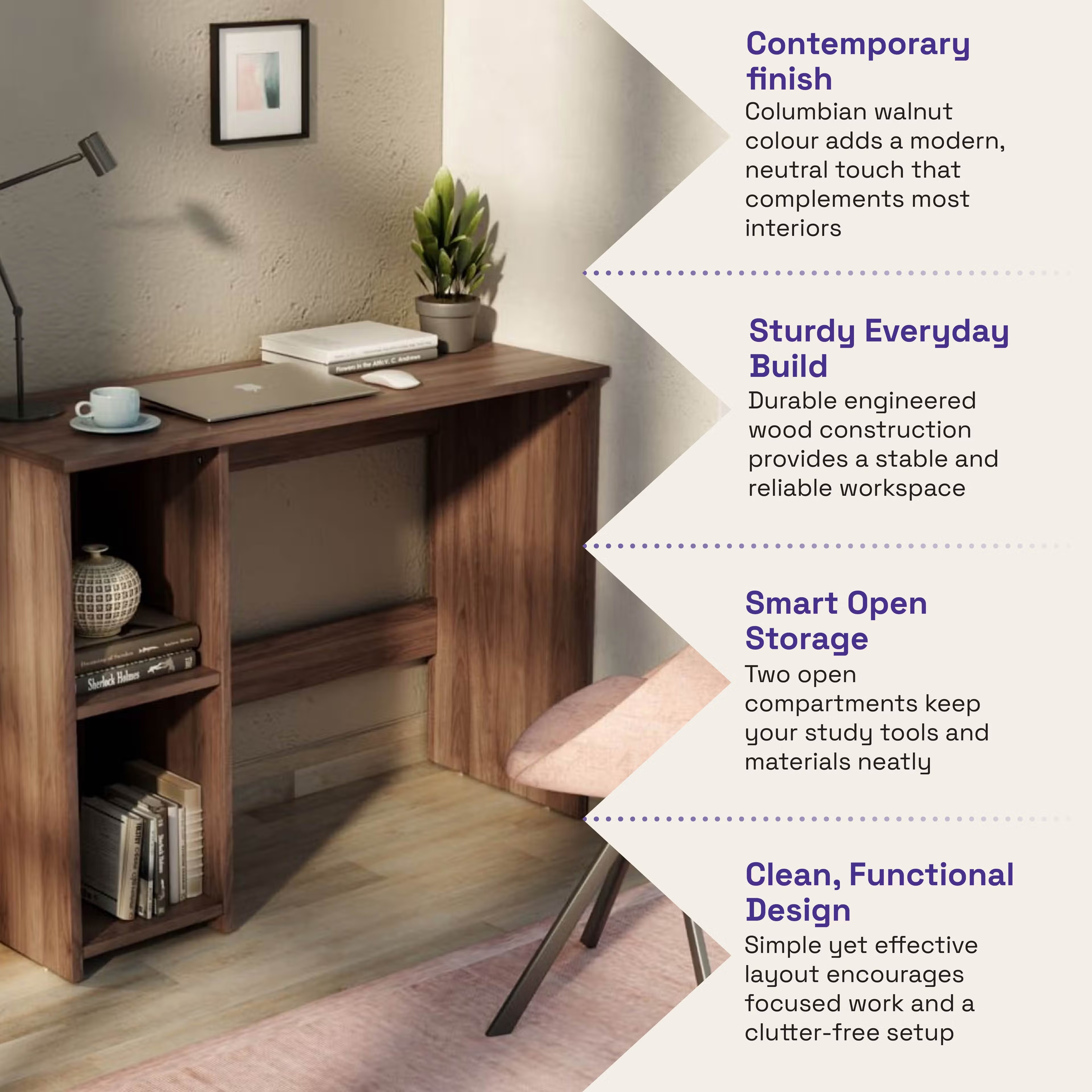 Wakefit Nayena Study Table Columbian Walnut