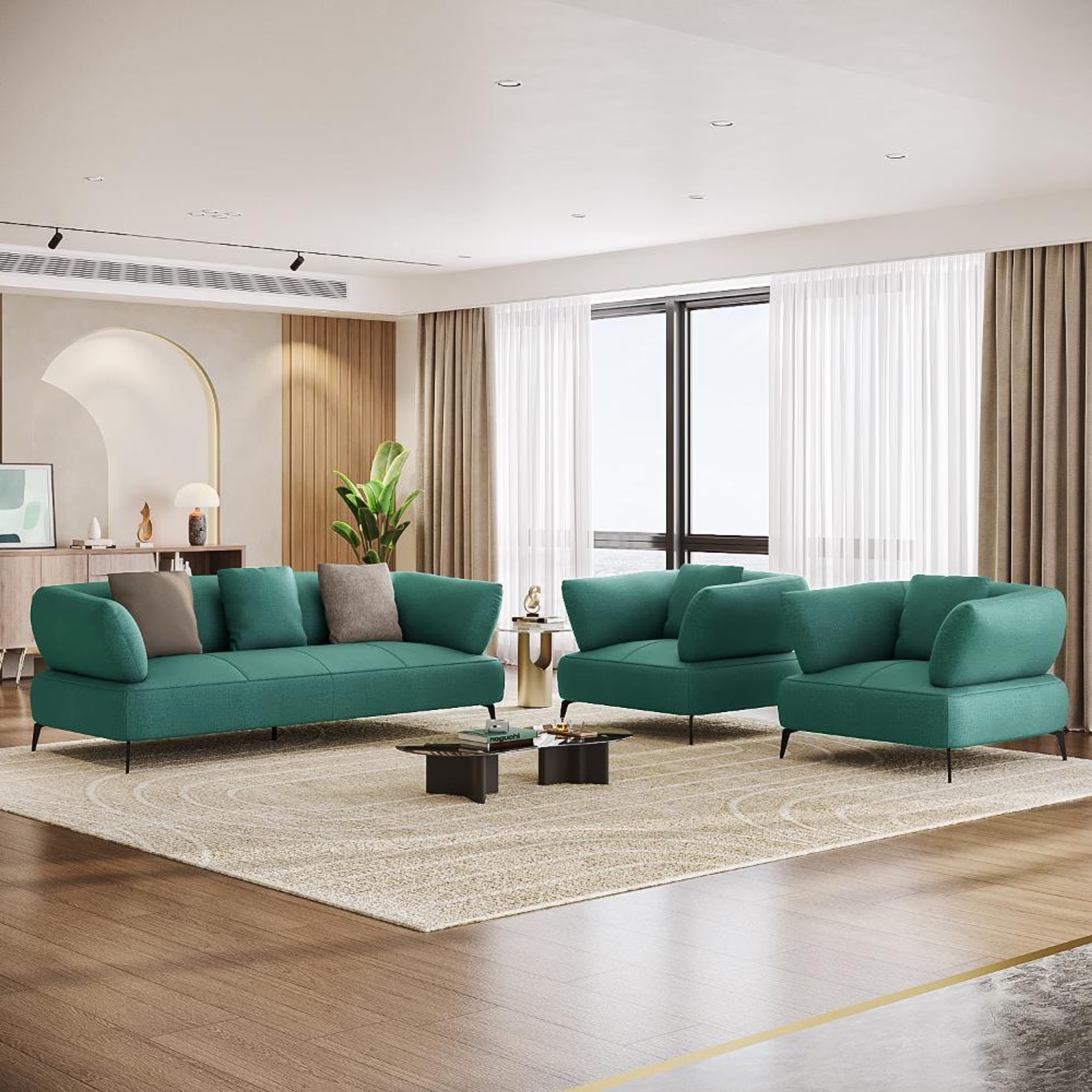 Wakefit Nauru Sofa Set (3+1+1) Seater Regular, Set (3+1+1), Aqua Blue