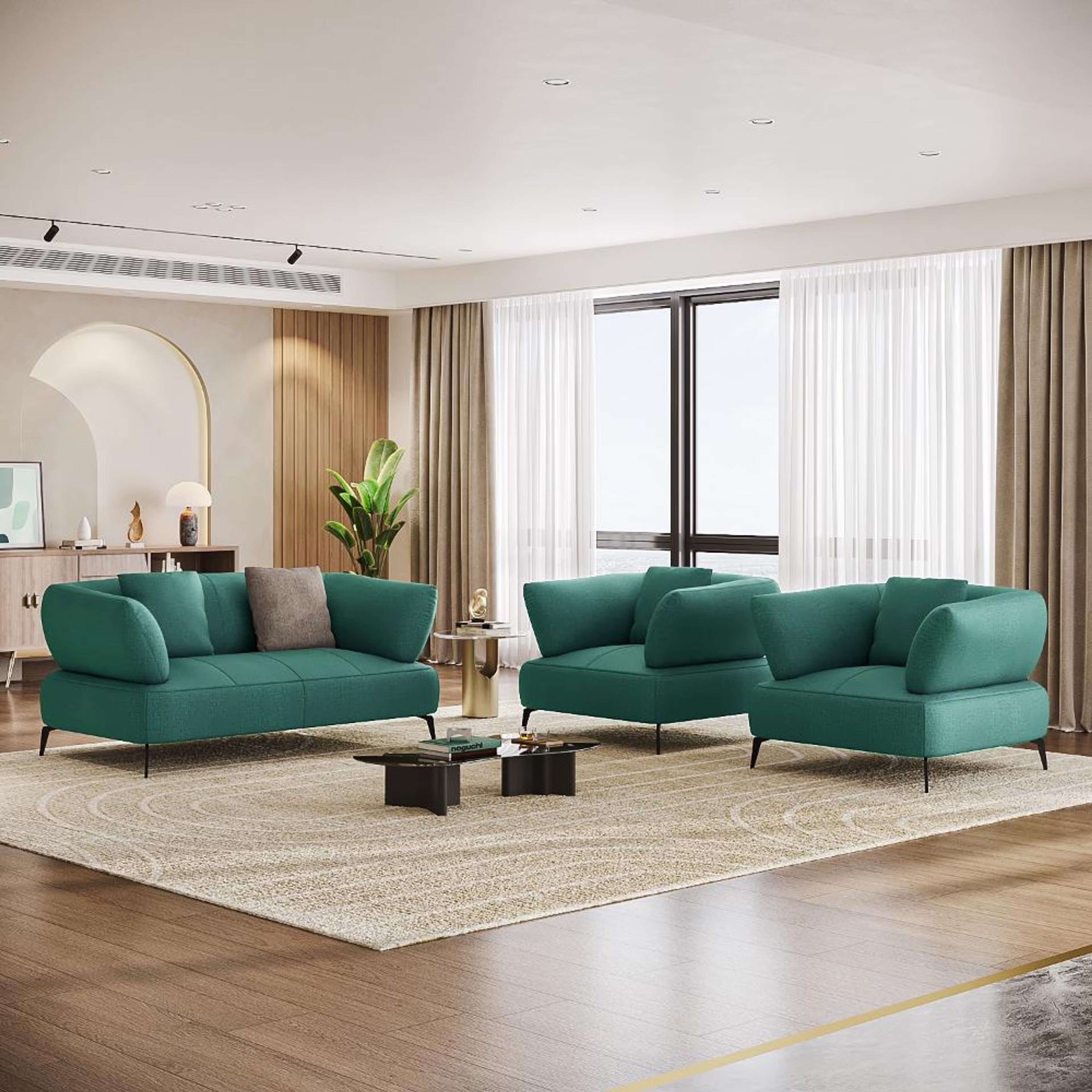 Wakefit Nauru Sofa Set (2+1+1) Seater Regular, Set (2+1+1), Aqua Blue