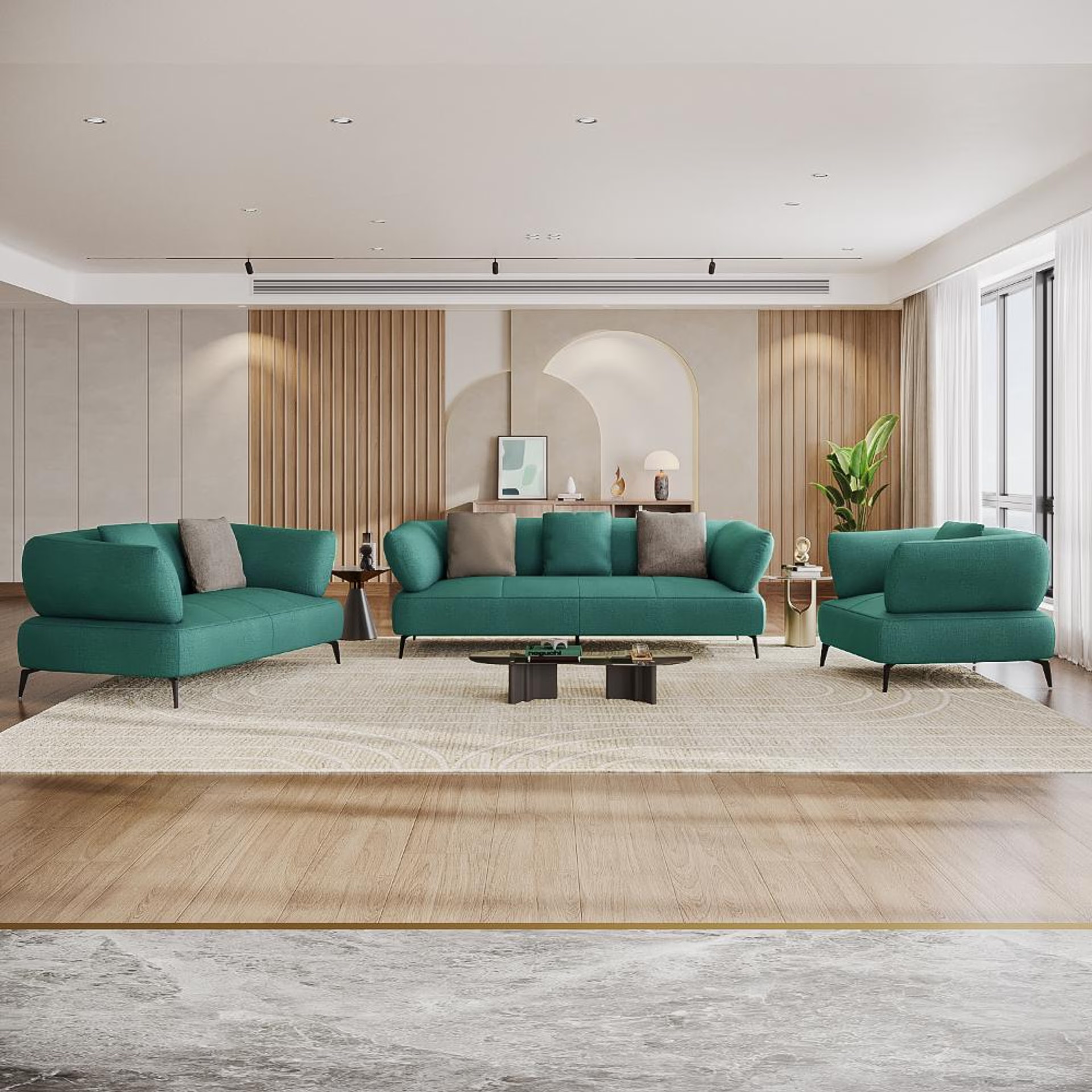 Wakefit Nauru Sofa Set (3+2+1) Seater Regular, Set (3+2+1), Aqua Blue
