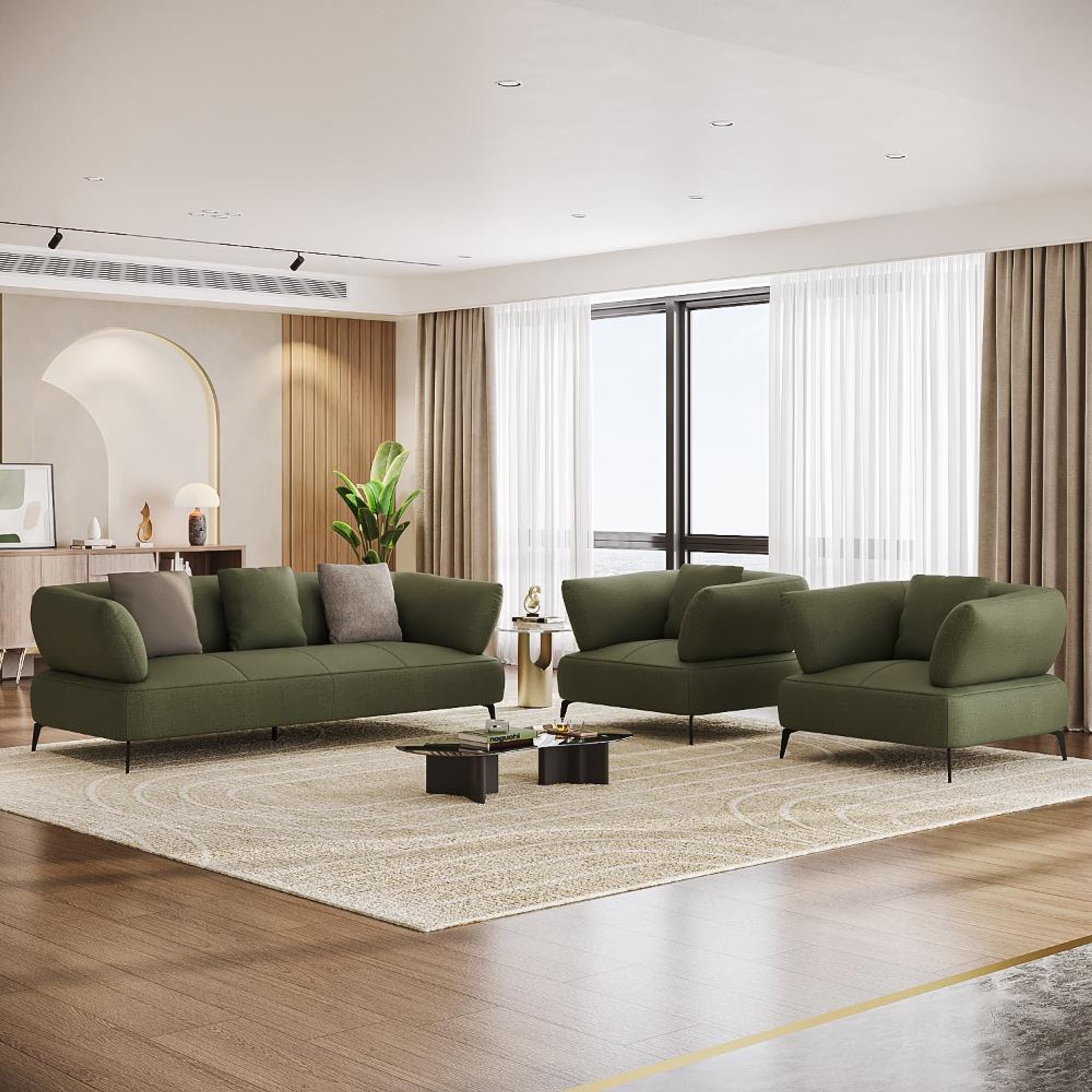 Wakefit Nauru Sofa Set (3+1+1) Seater Regular, Set (3+1+1), Green