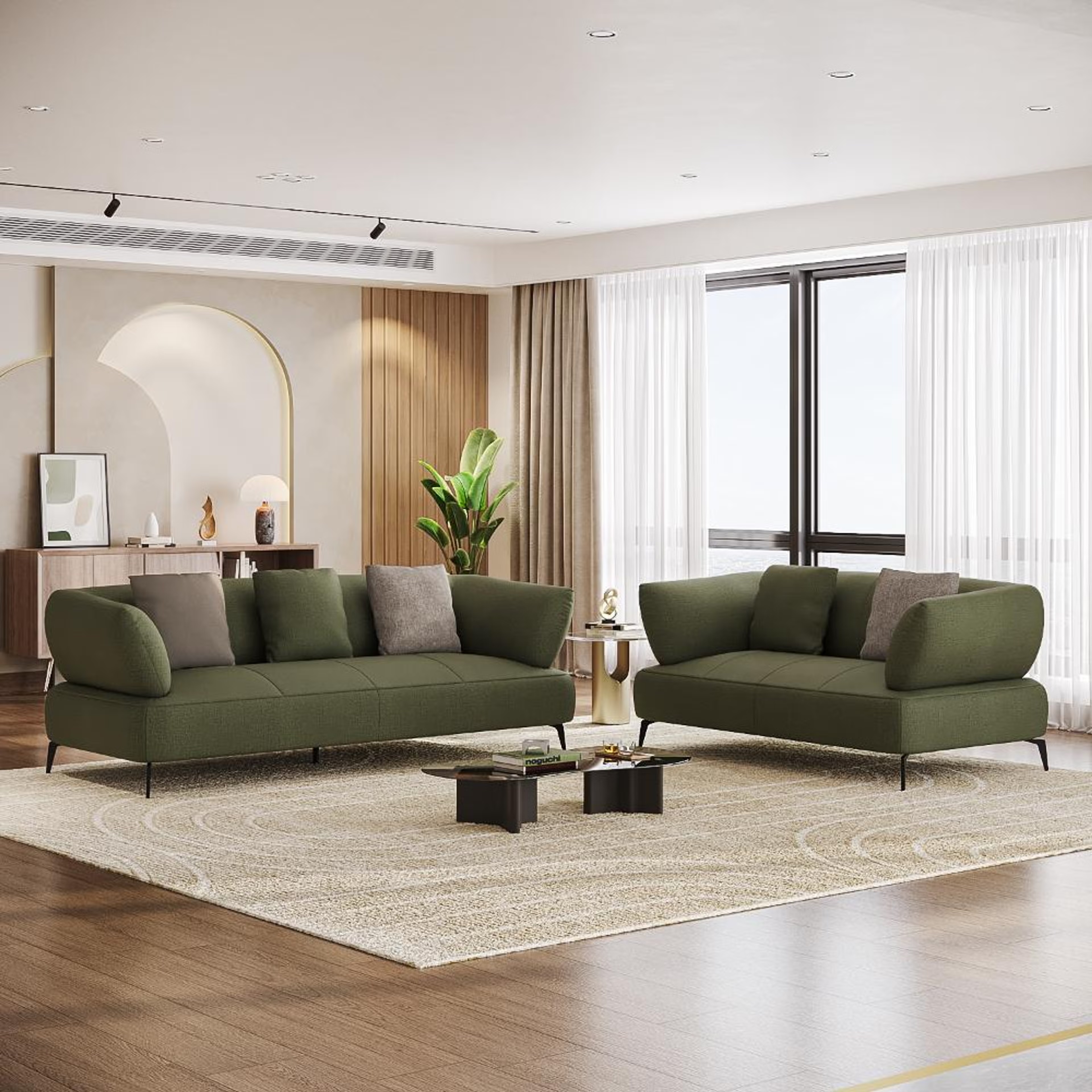 Wakefit Nauru Sofa Set (3+2) Seater Regular, Set (3+2), Green