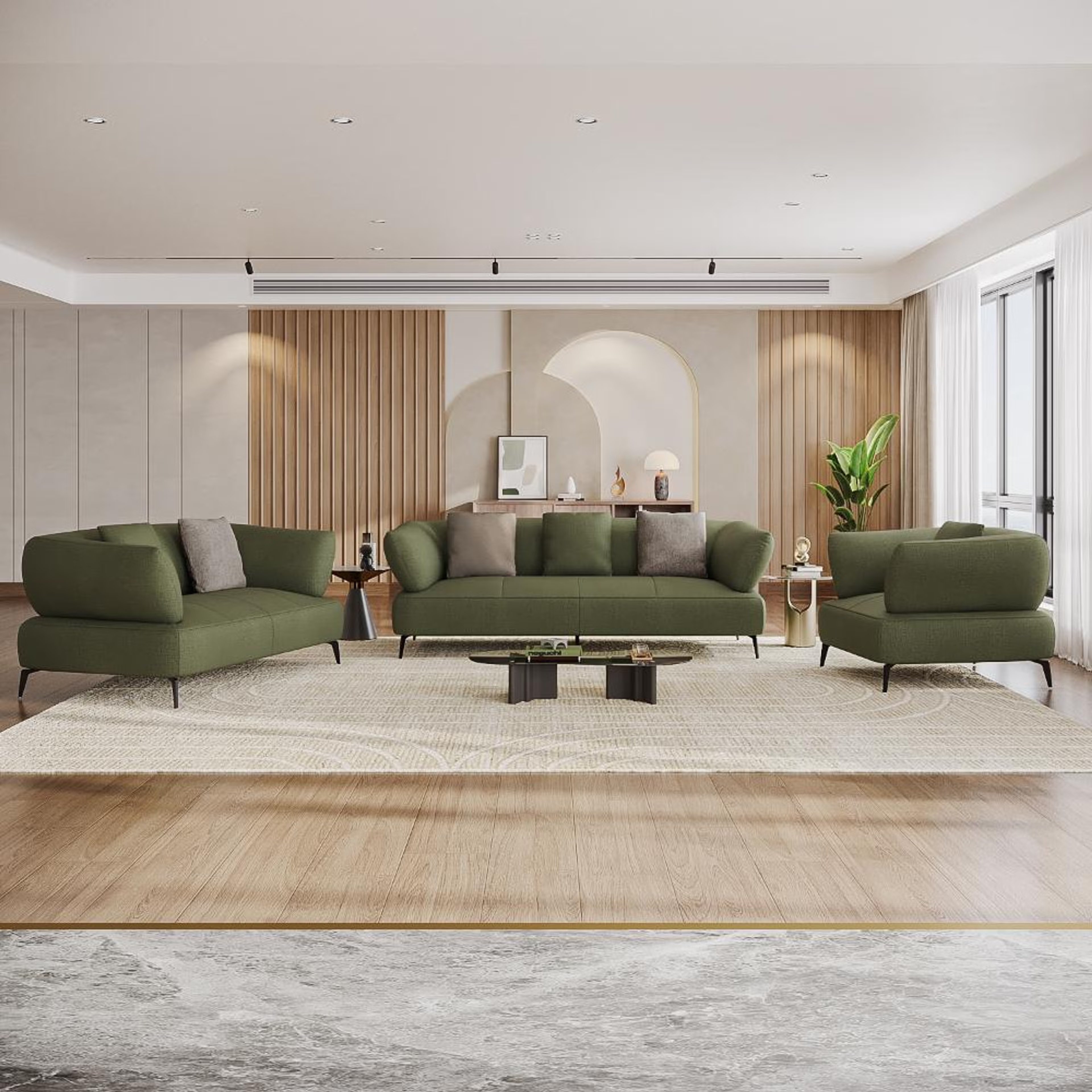 Wakefit Nauru Sofa Set (3+2+1) Seater Regular, Set (3+2+1), Green