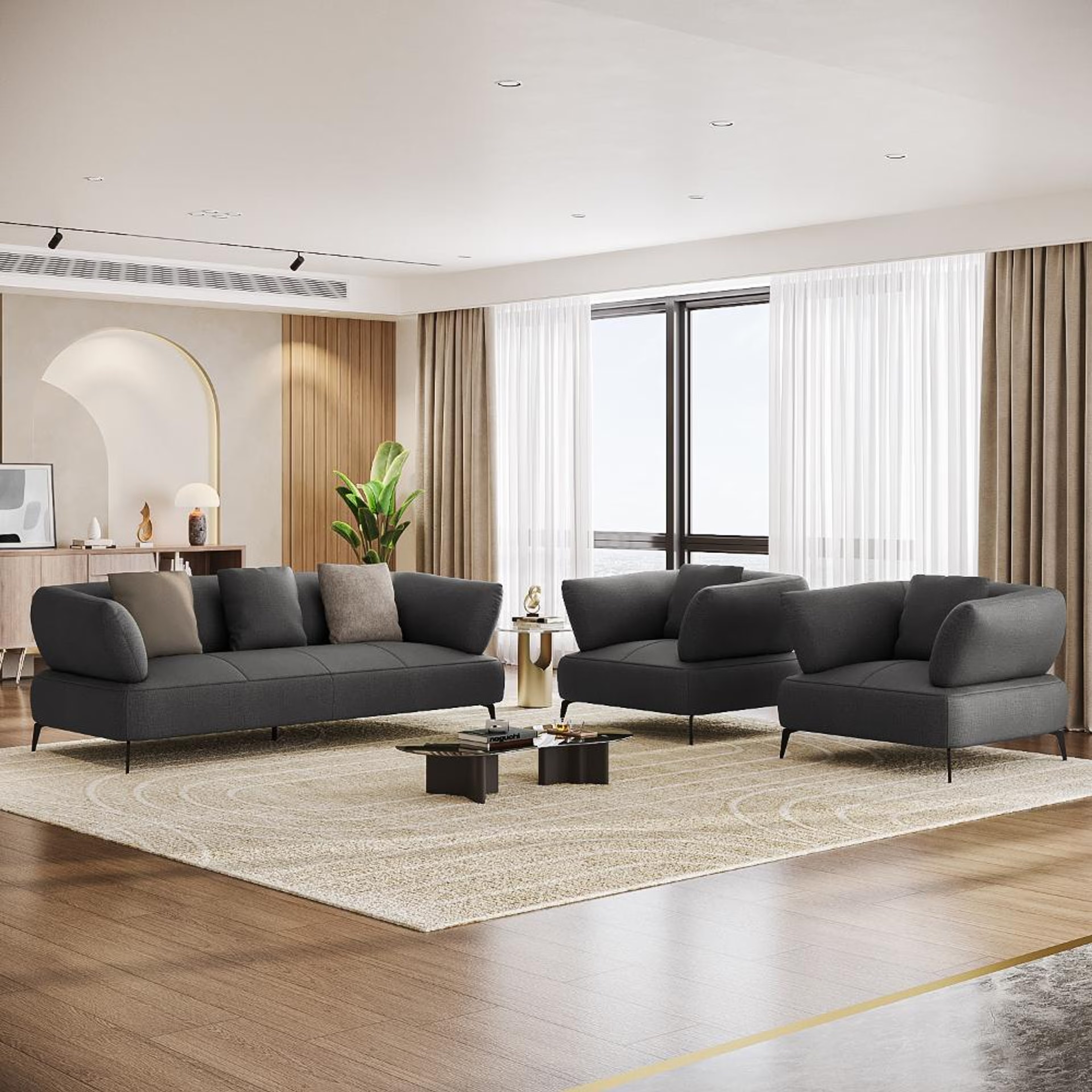 Wakefit Nauru Sofa Set (3+1+1) Seater Regular, Set (3+1+1), Charcoal Grey