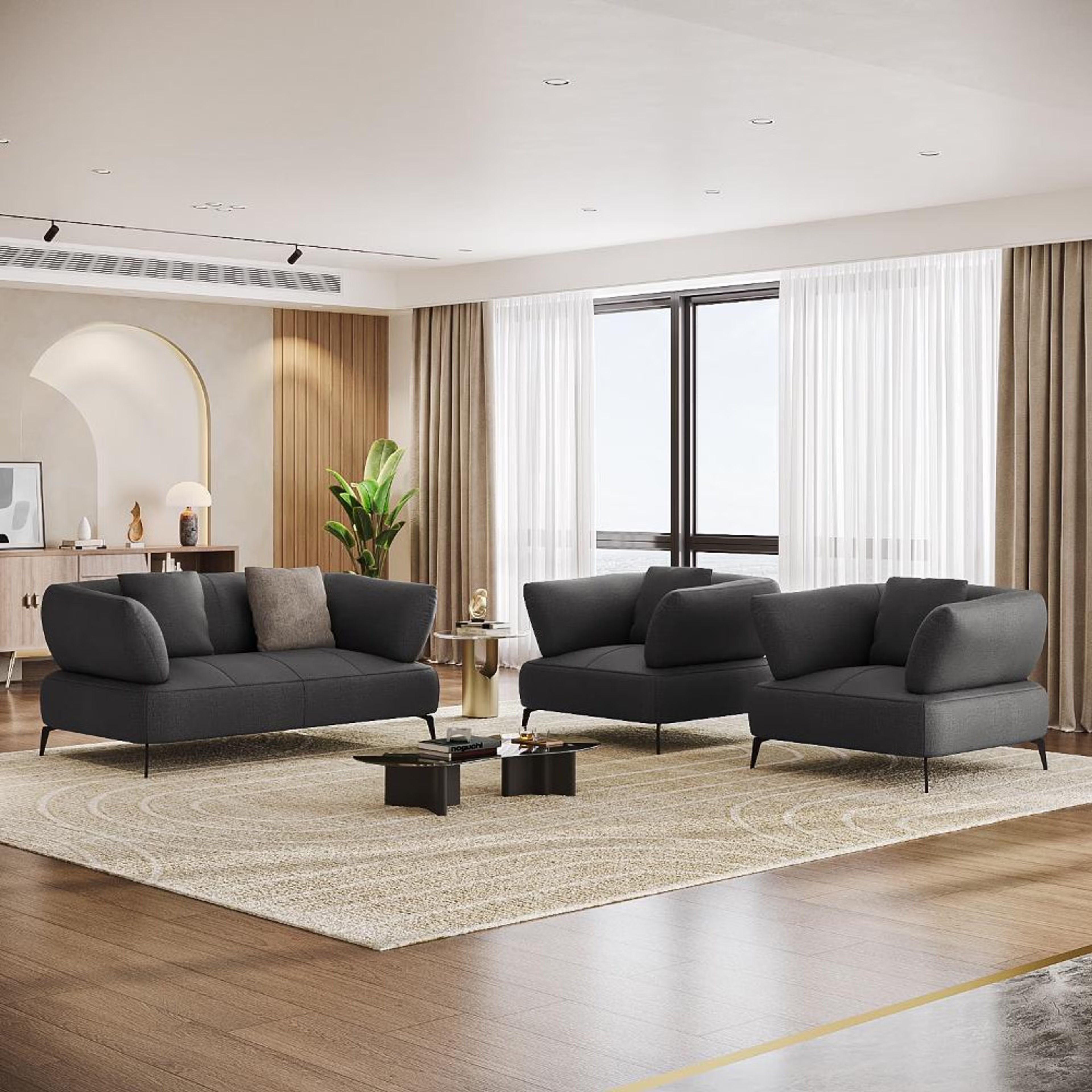 Home 25 Wakefit Nauru Sofa Set (2+1+1) Seater Regular, Set (2+1+1), Charcoal Grey