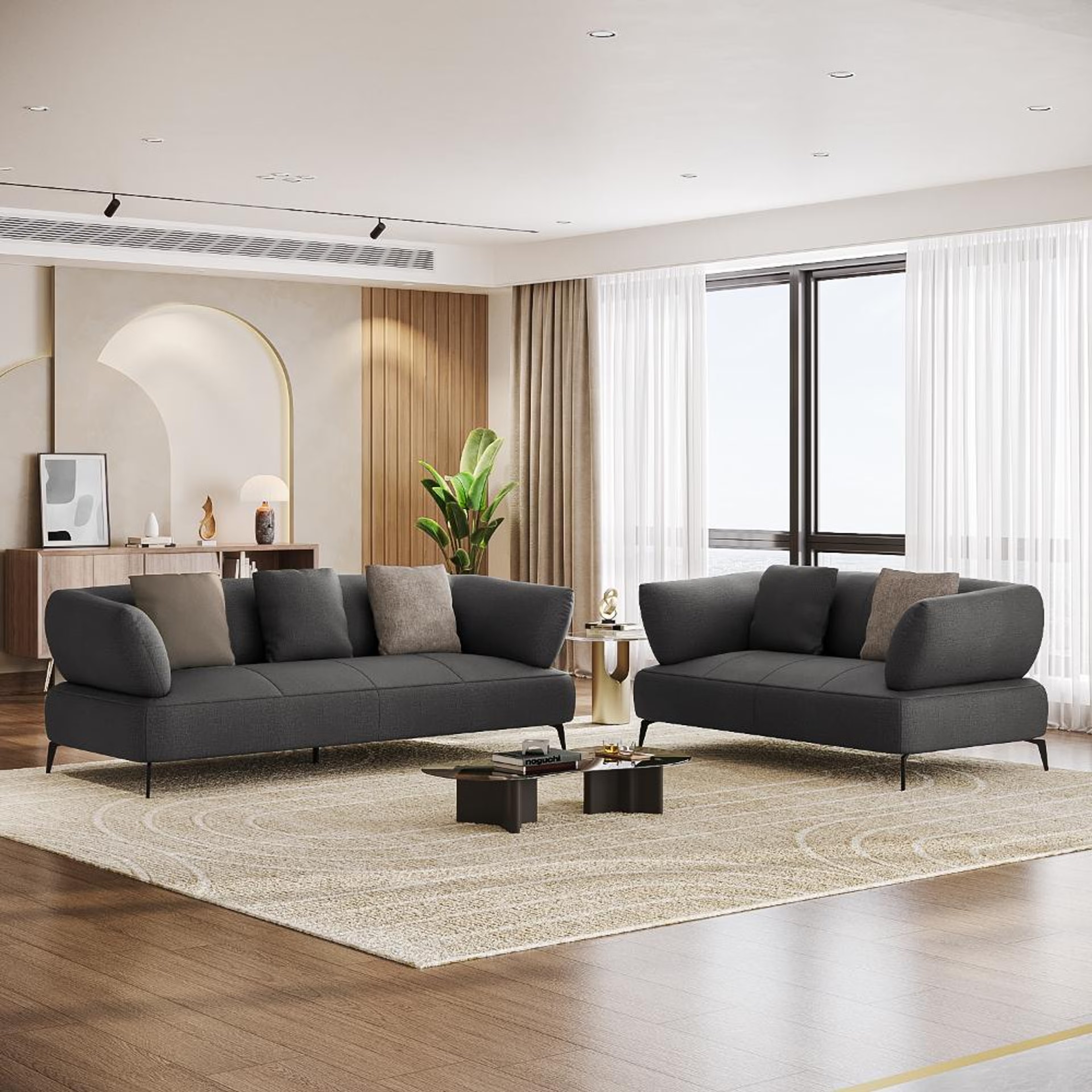 Wakefit Nauru Sofa Set (3+2) Seater Regular, Set (3+2), Charcoal Grey