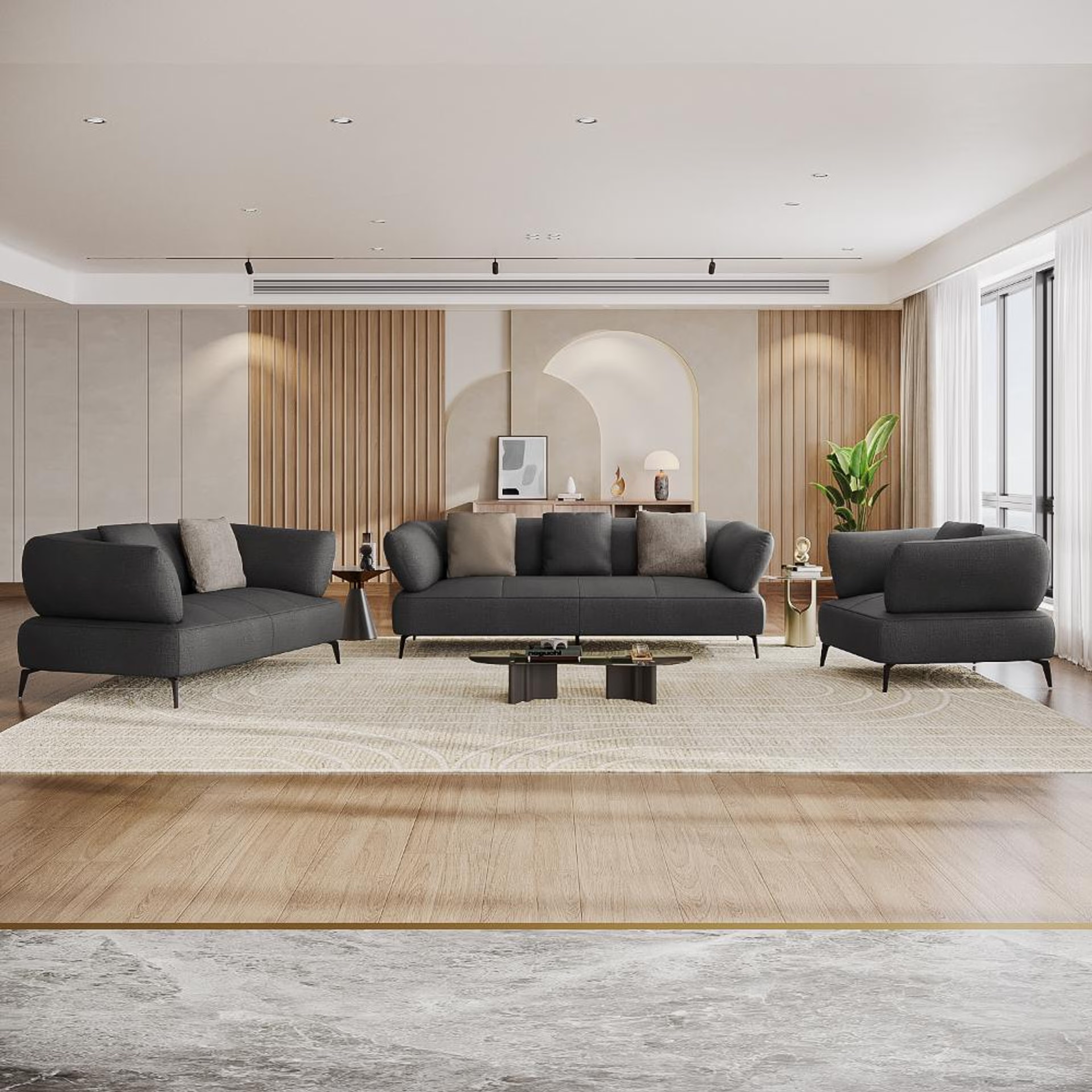 Wakefit Nauru Sofa Set (3+2+1) Seater Regular, Set (3+2+1), Charcoal Grey