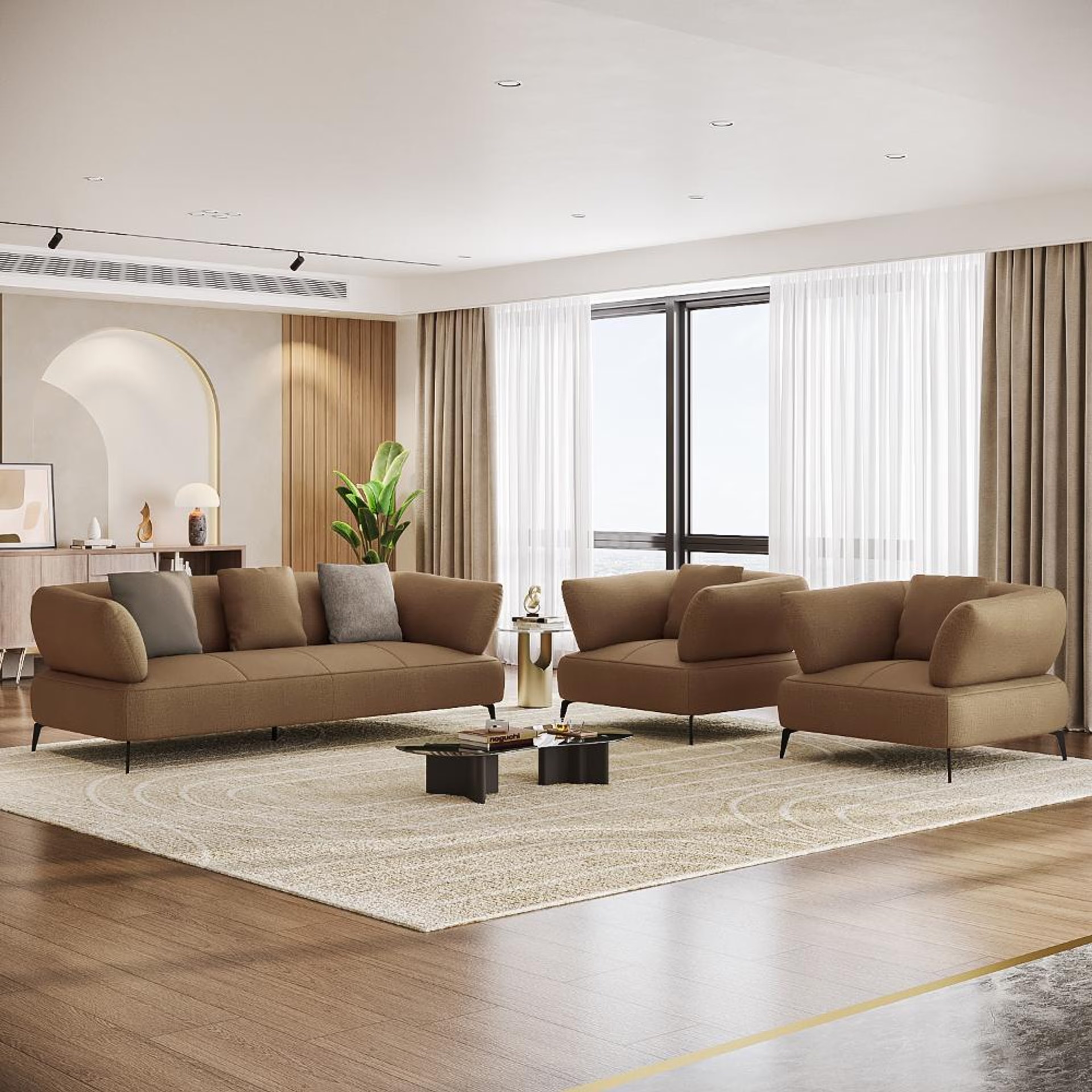 Wakefit Nauru Sofa Set (3+1+1) Seater Regular, Set (3+1+1), Mocha Brown
