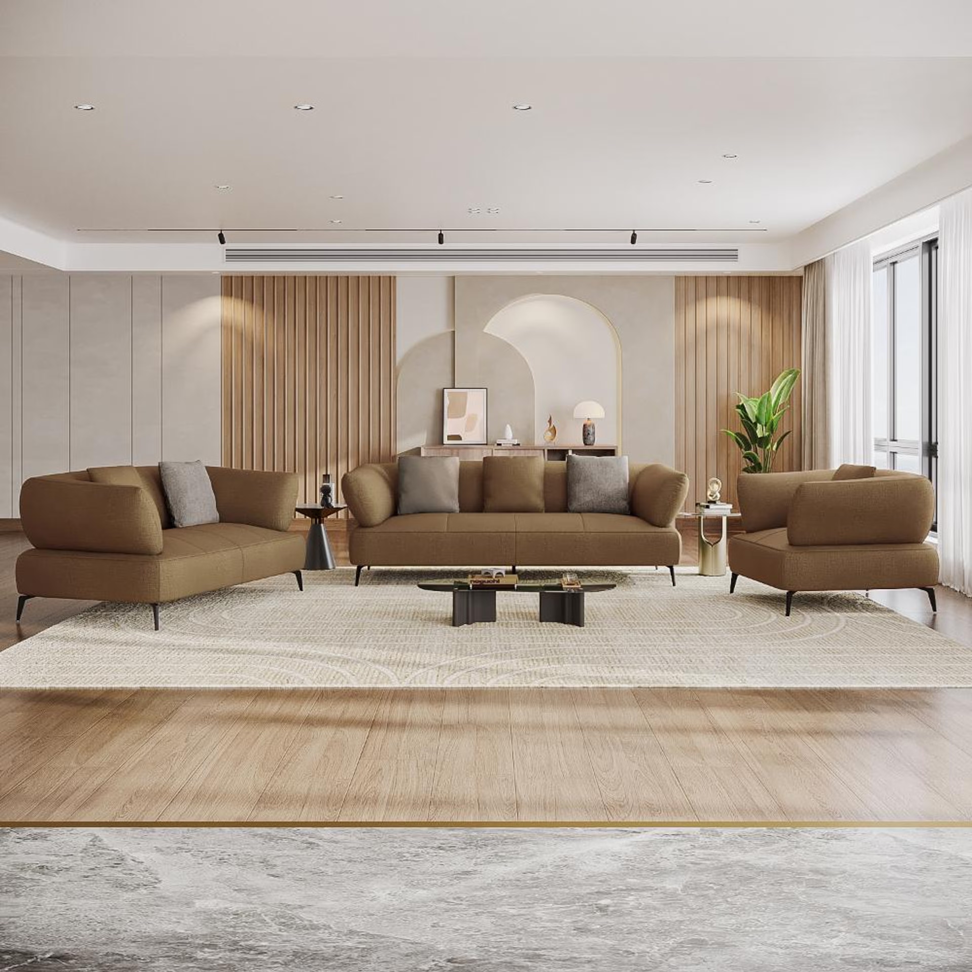 Wakefit Nauru Sofa Set (3+2+1) Seater Regular, Set (3+2+1), Mocha Brown