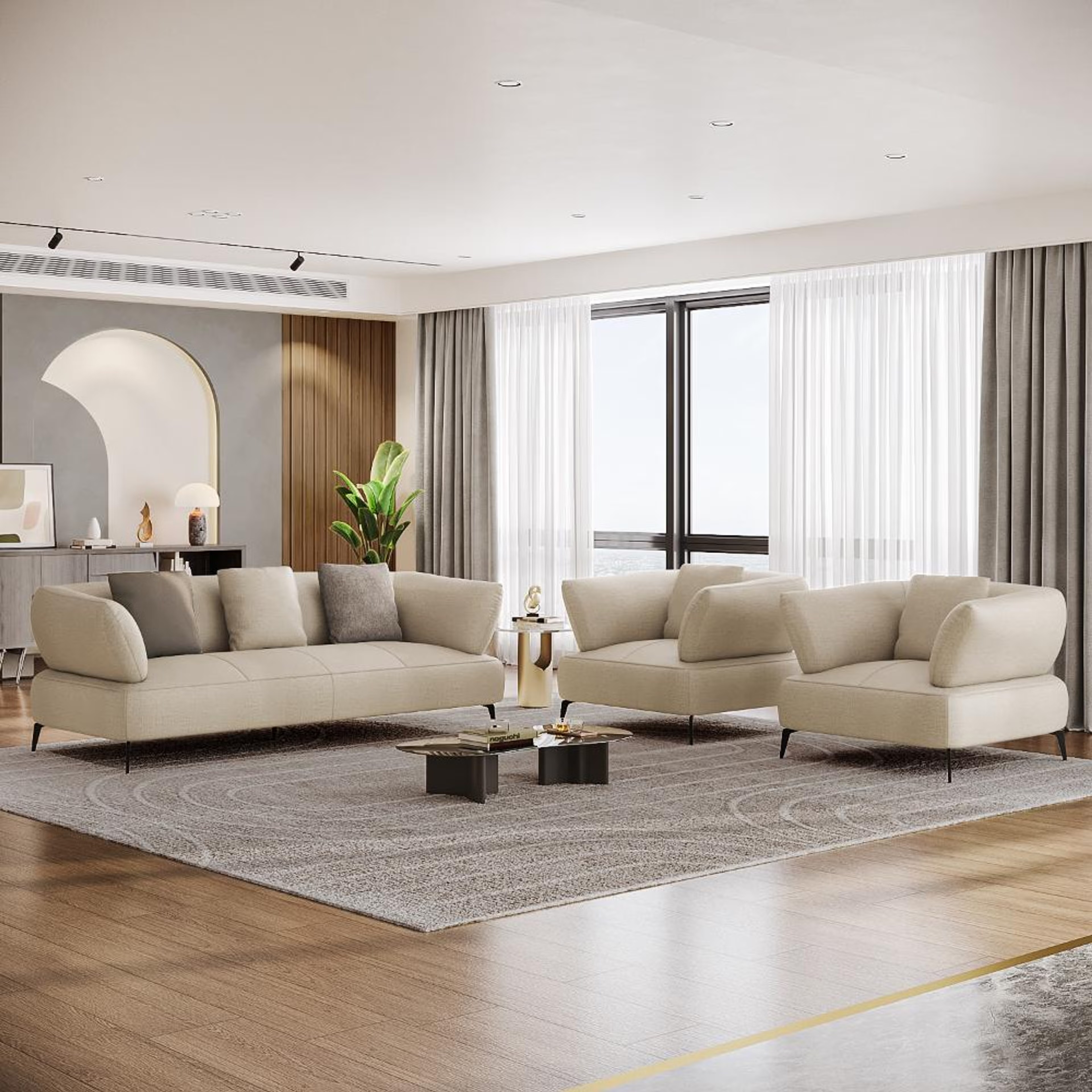 Home 27 Wakefit Nauru Sofa Set (3+1+1) Seater Regular, Set (3+1+1), White