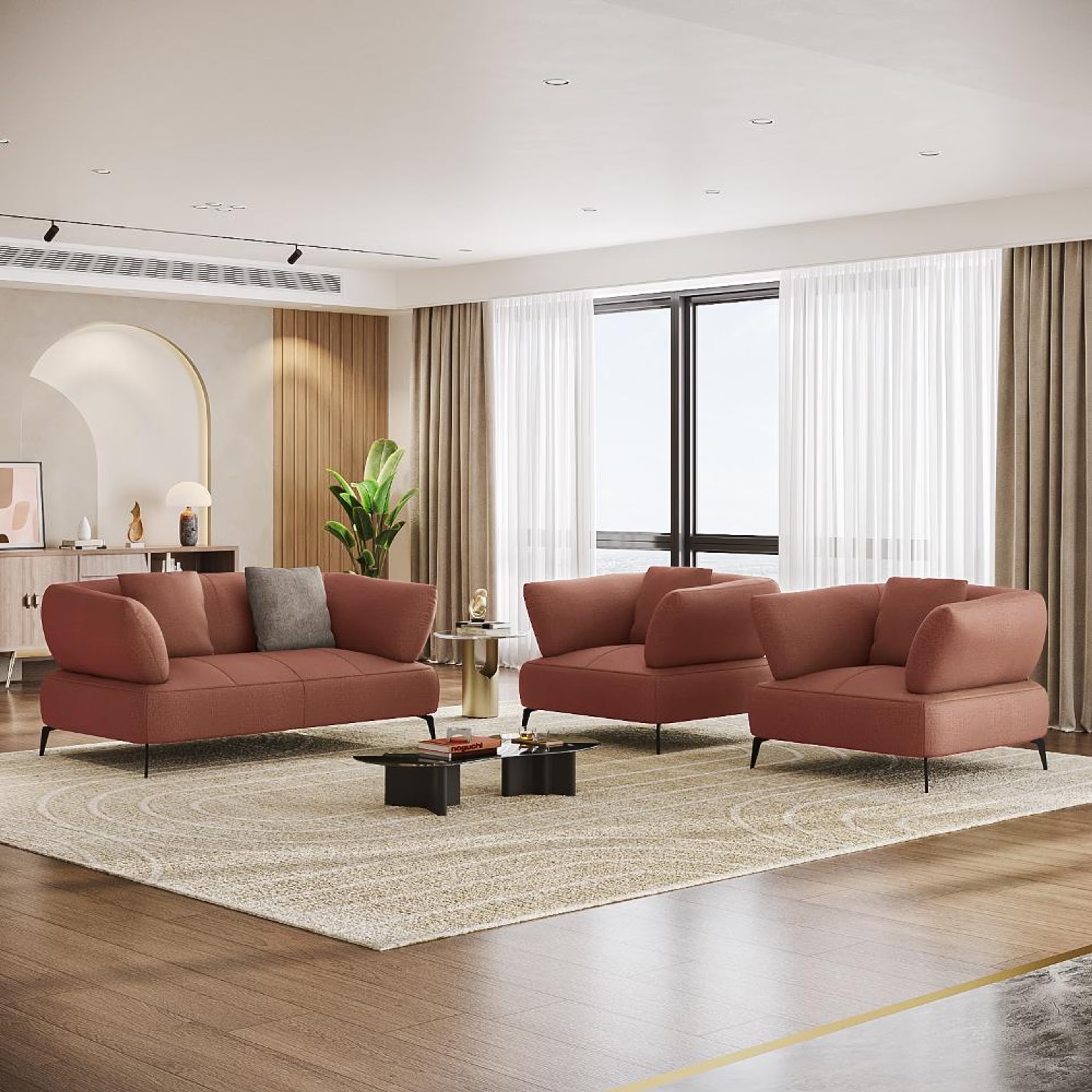 Wakefit Nauru Sofa Set (2+1+1) Seater Regular, Set (2+1+1), Rose Brown