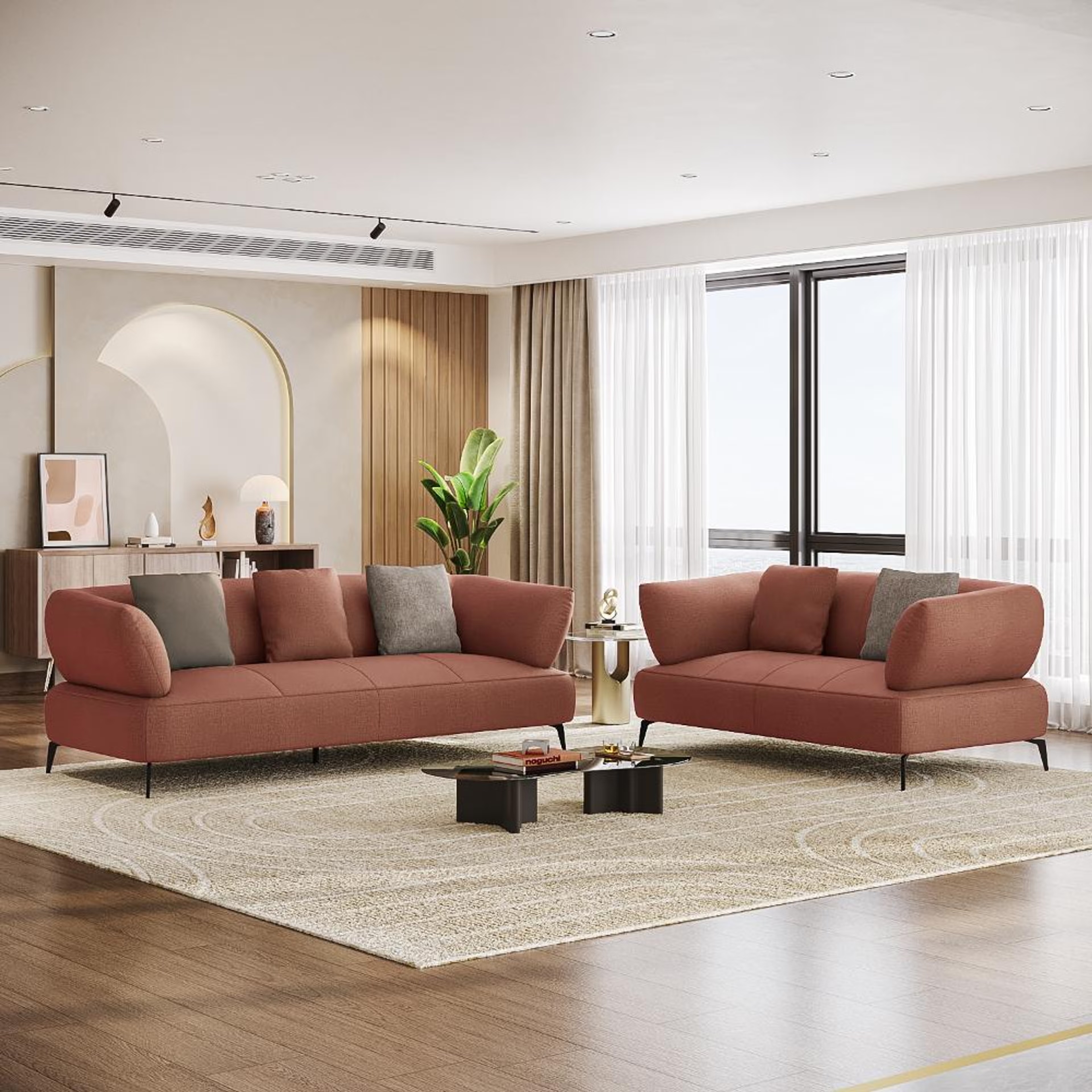 Home 34 Wakefit Nauru Sofa Set (3+2) Seater Regular, Set (3+2), Rose Brown