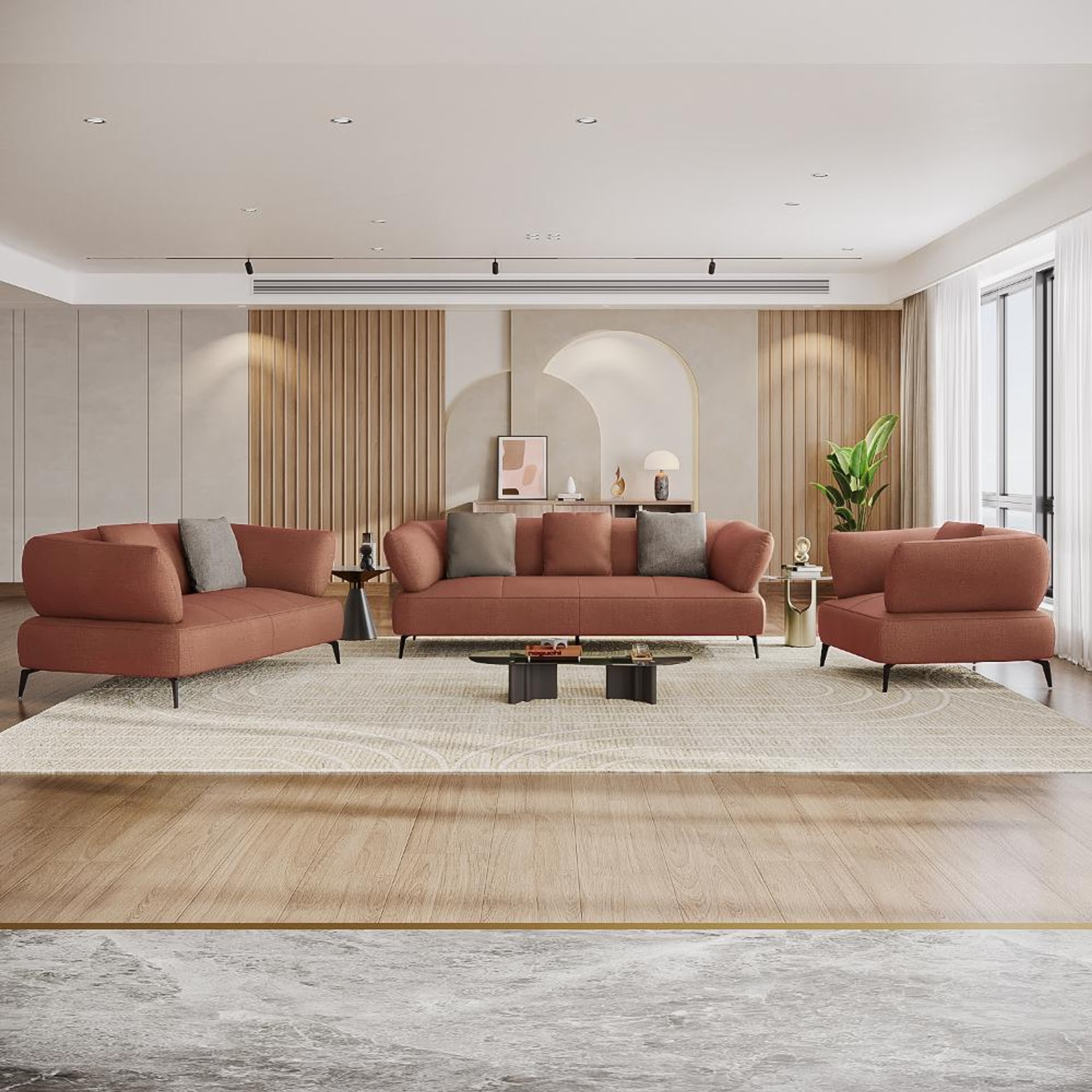 Wakefit Nauru Sofa Set (3+2+1) Seater Regular, Set (3+2+1), Rose Brown