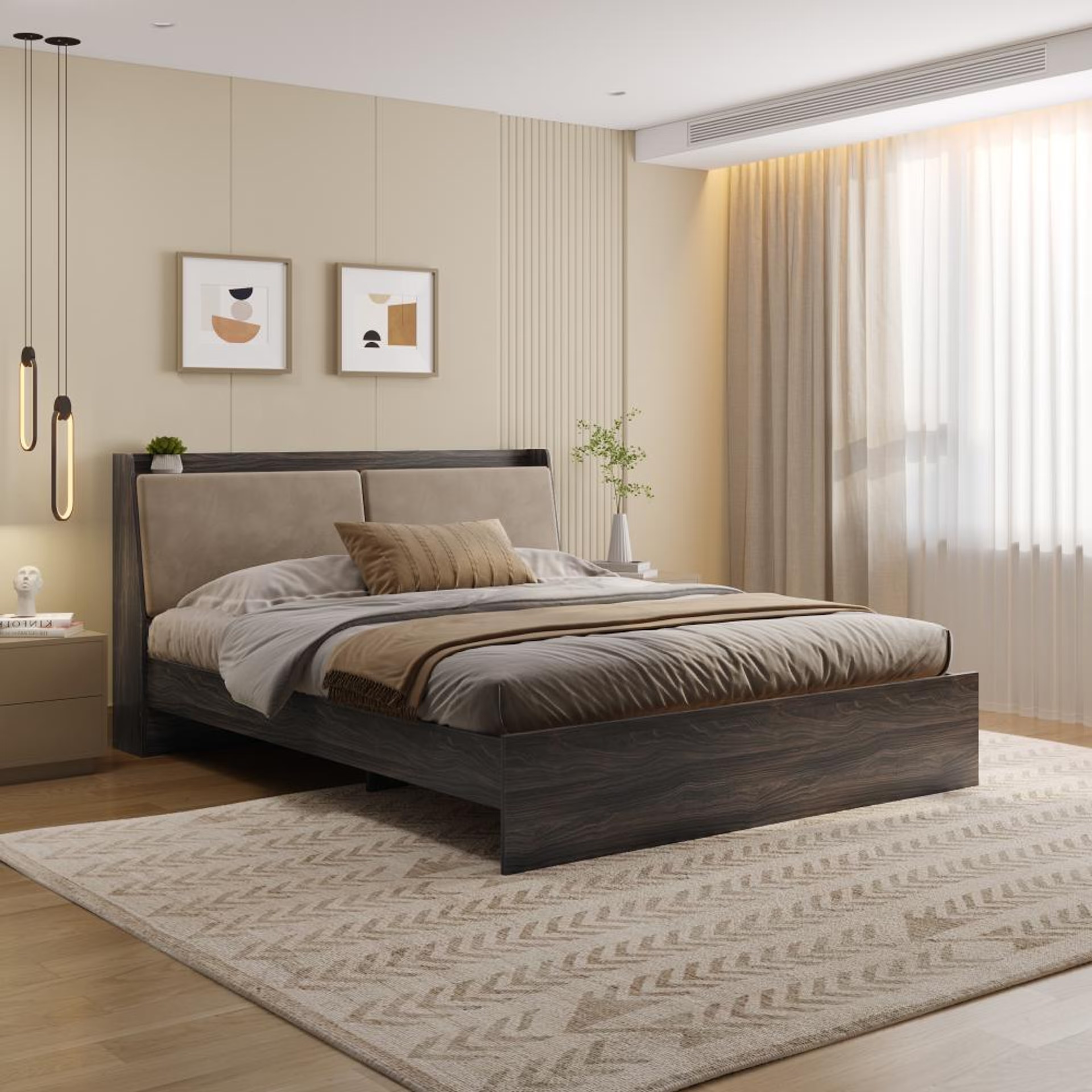 Wakefit Mars Upholstered Headboard Non-storage Bed Wyoming maple - King Size - Velvet tuscan tan King - 78" x 72\