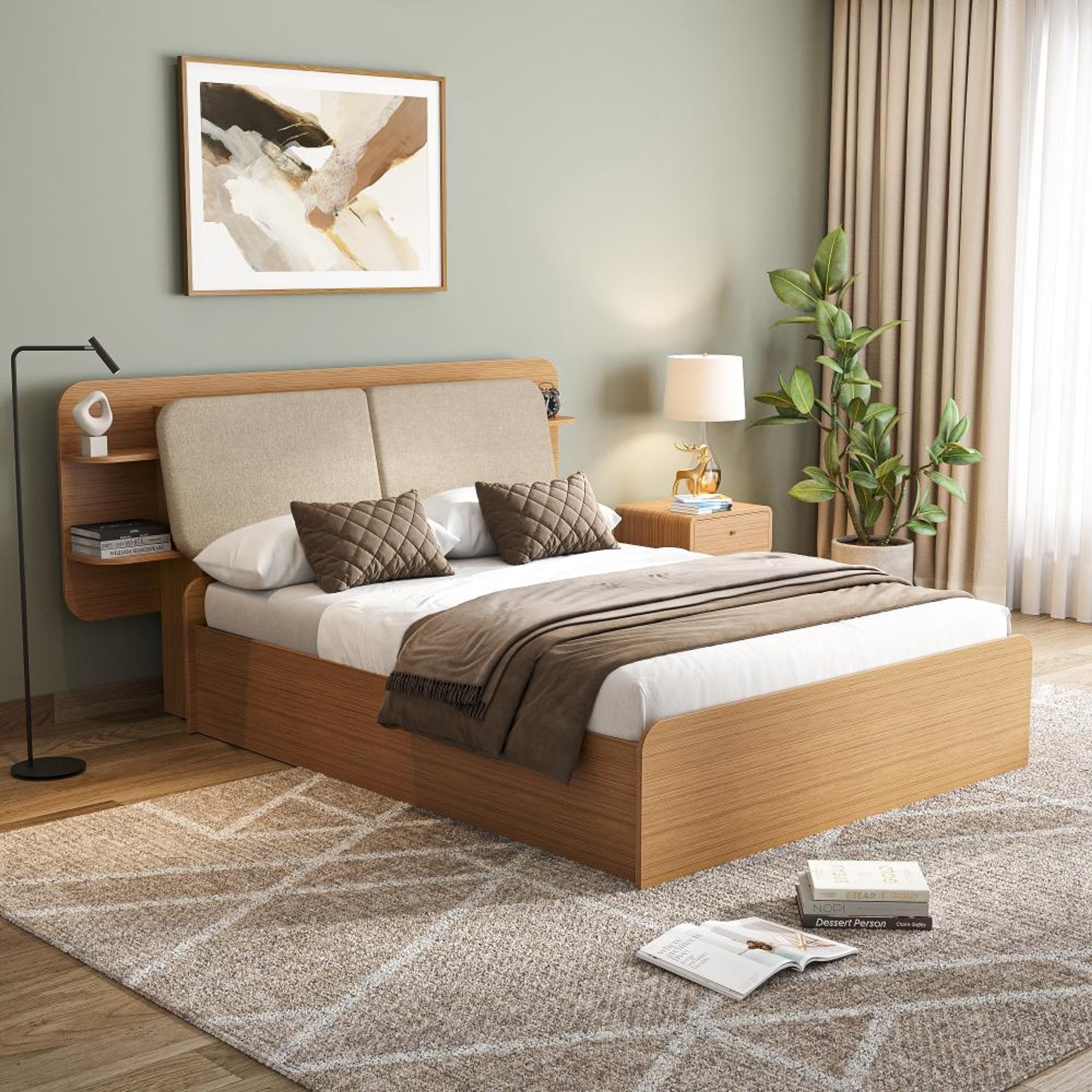 Home 45 Wakefit Scandi Queen bed with Storage Bed Reflection White Fabric Queen - 78" x 60\