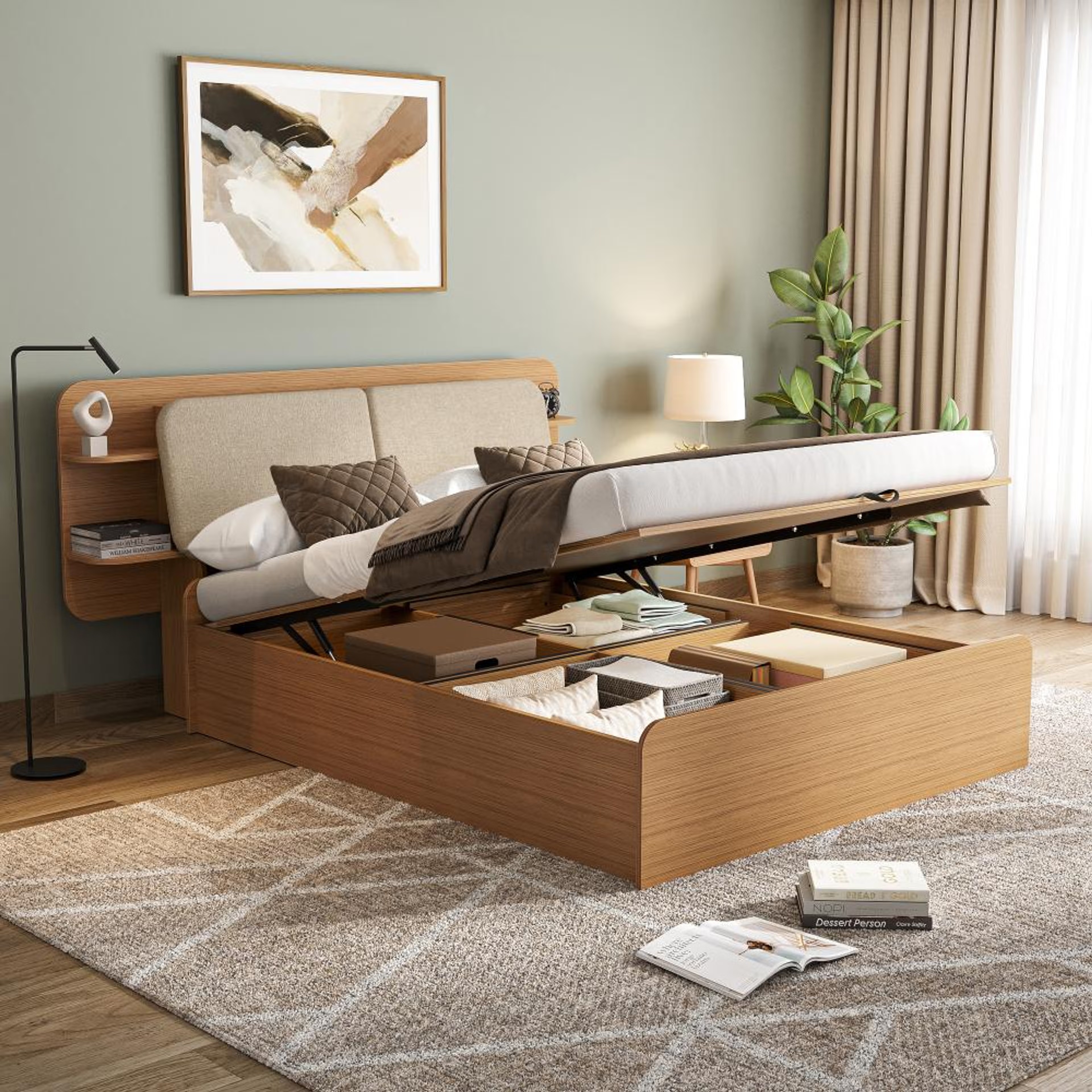 Wakefit Scandi Queen Storage with Hydraulic mechanism with Reflection White Fabric Queen - 78" x 60\