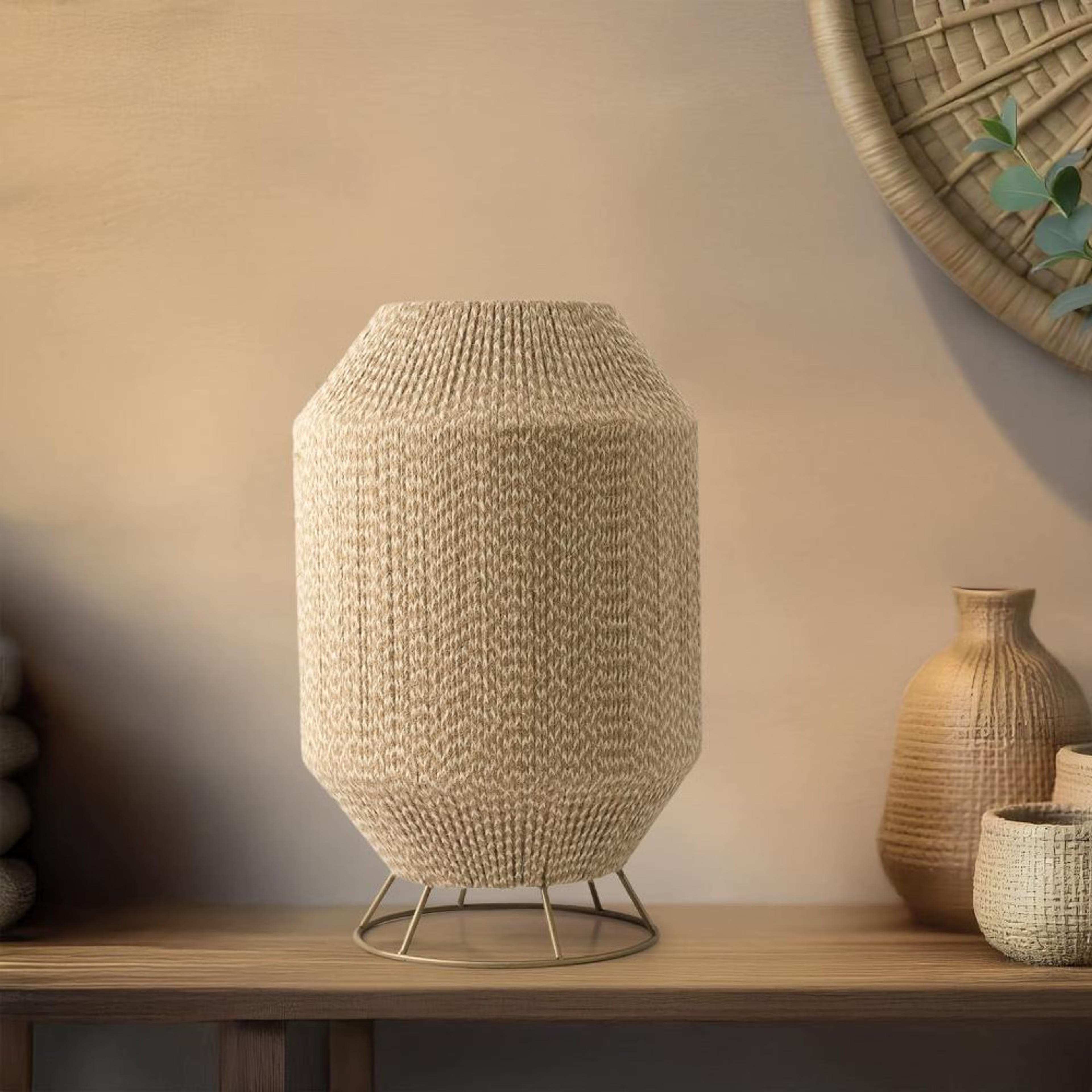 Solace Flame Metal Jute Table Lamp - Brown Metal & Yarn, Brown