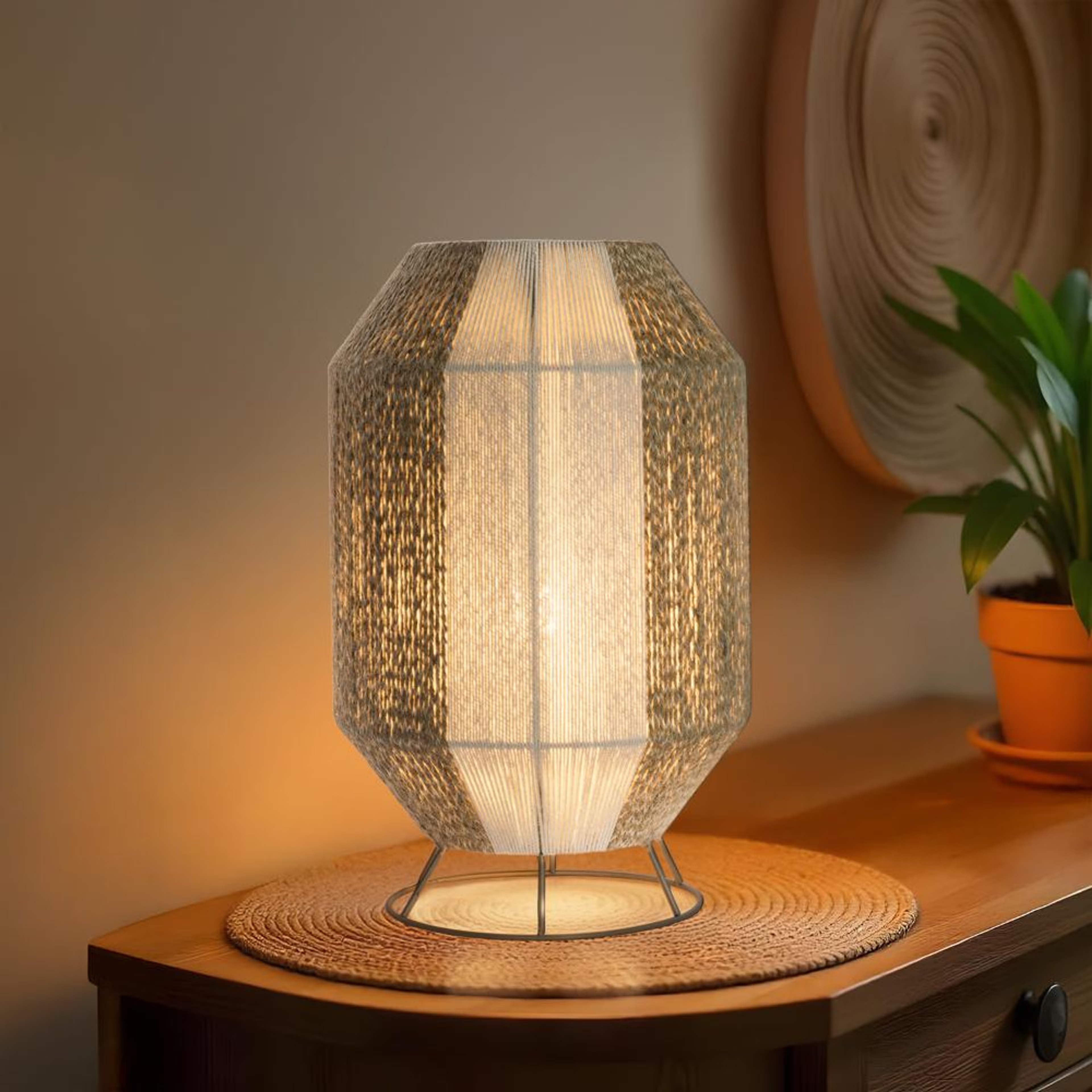 Solace Flame Metal Jute Table Lamp - Wheat Metal & Yarn, Wheat