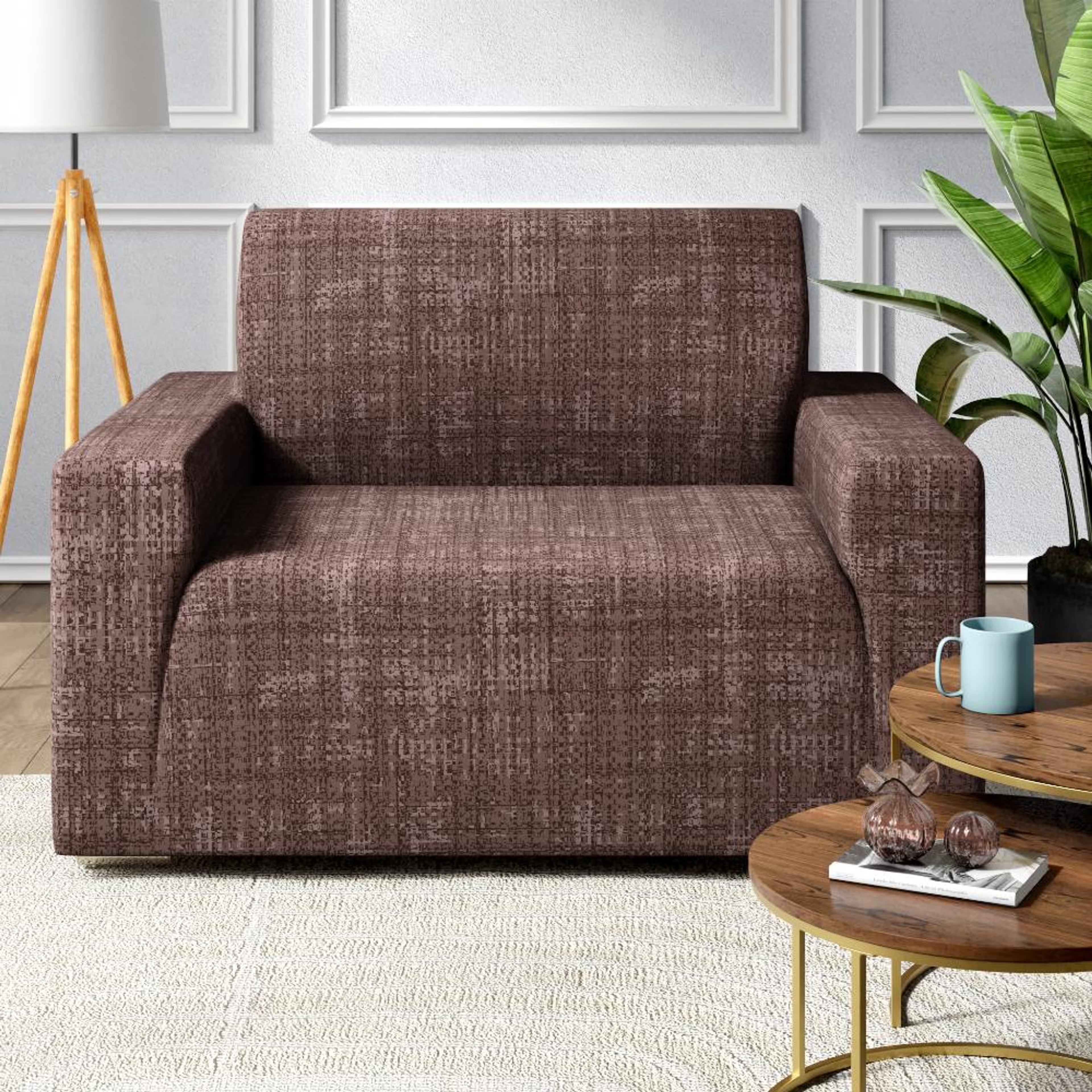 Printed 1 Seater Sofa Cover | Elastic Stretchable Sofa Slip Cover | Single Seater Sofa Protector&nbsp;|&nbsp;Earthy Jute 1 Seater, Earthy Jute