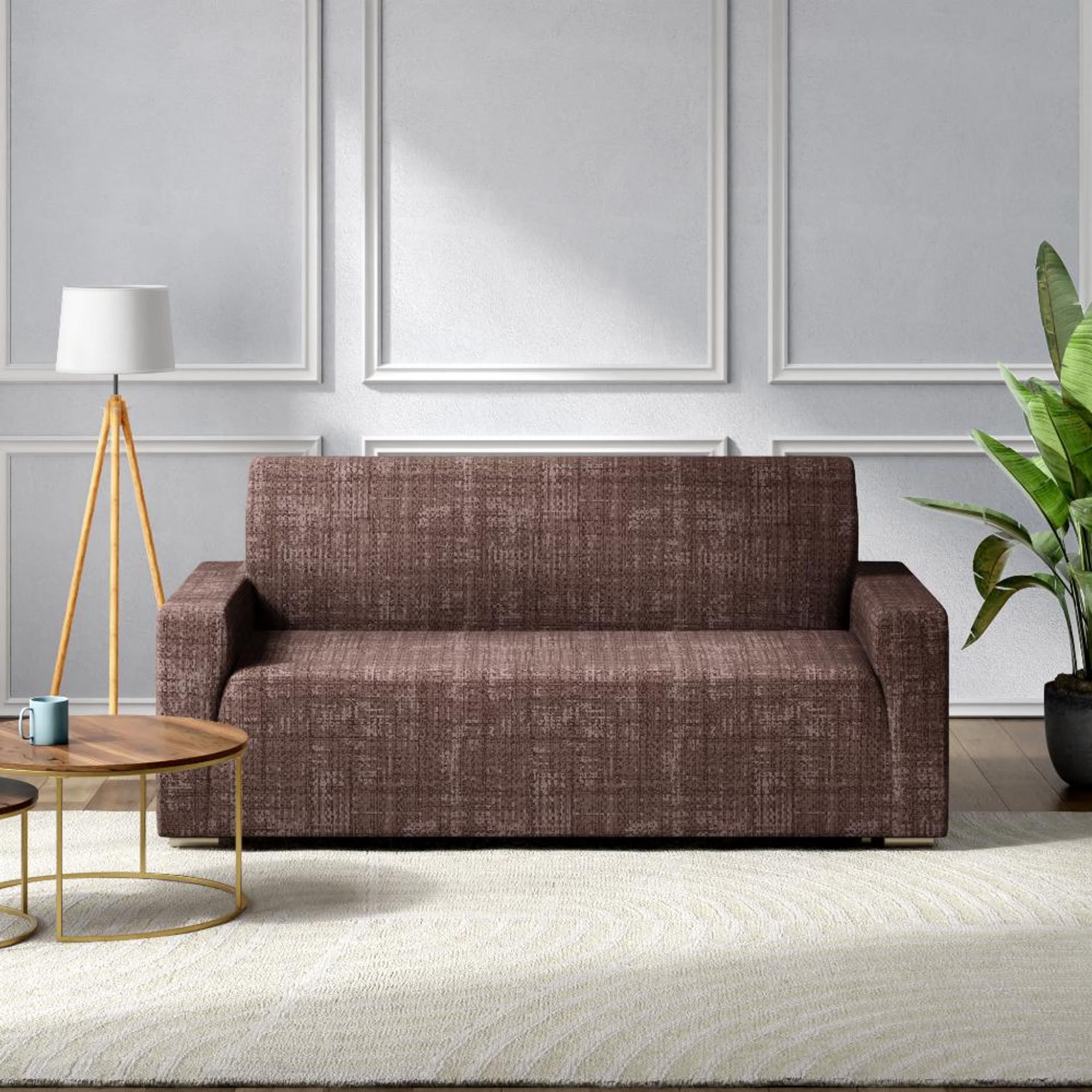 Home 34 Printed 2 Seater Sofa Cover | Elastic Stretchable Sofa Slip Cover | Double Seater Sofa Protector | Earthy Jute 2 Seater, Earthy Jute