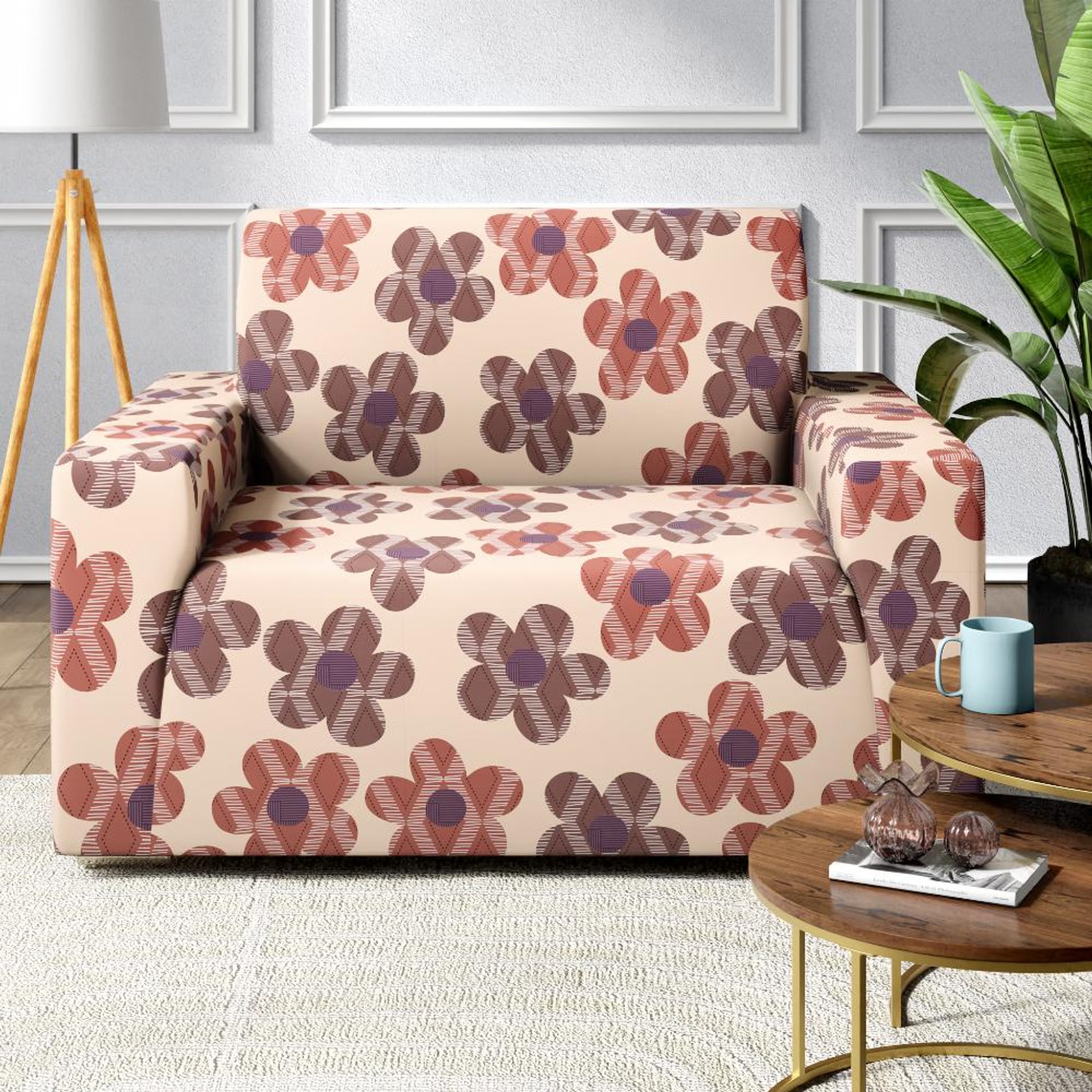 Printed 1 Seater Sofa Cover | Elastic Stretchable Sofa Slip Cover | Single Seater Sofa Protector&nbsp;|&nbsp;Floro 1 Seater, Floro