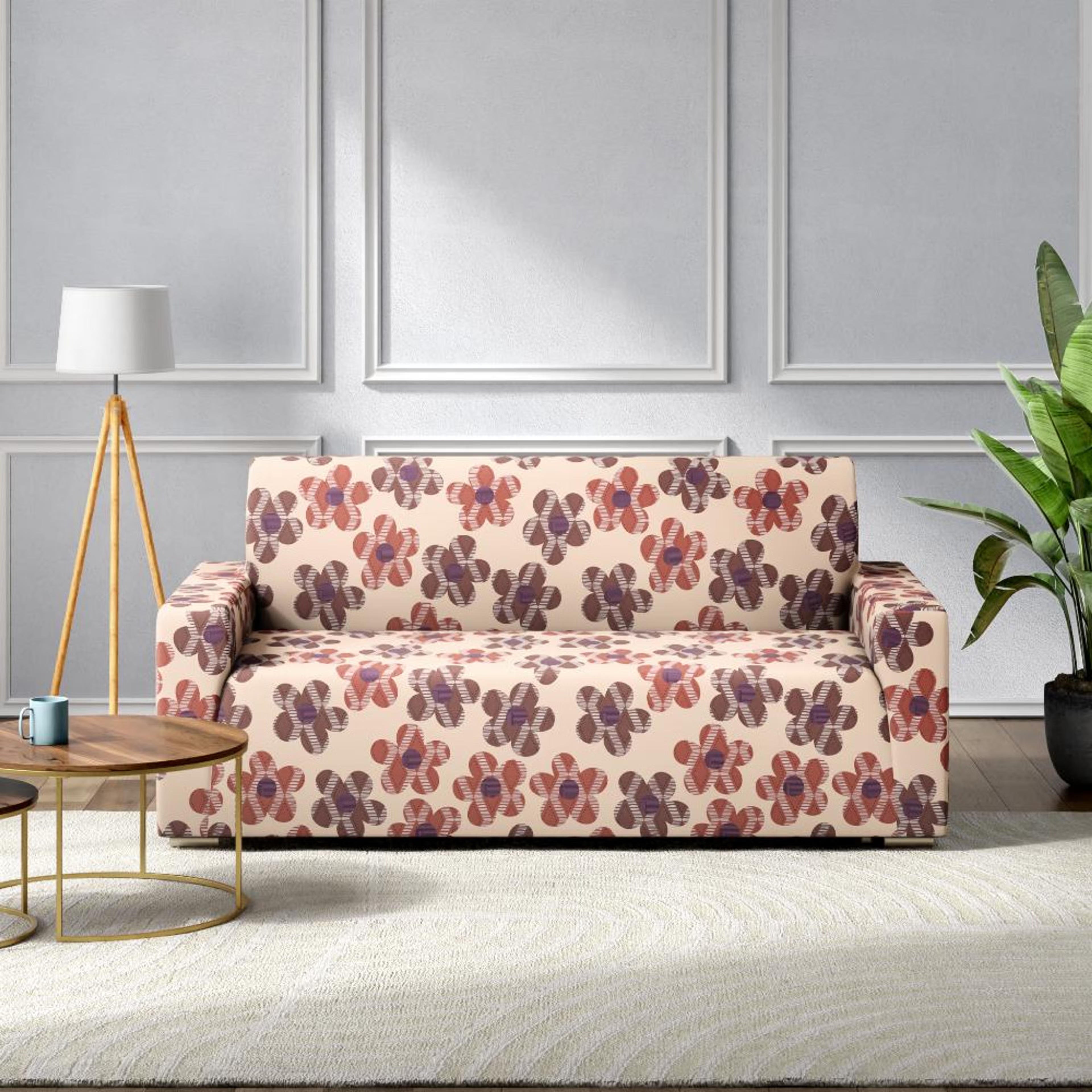 Printed 2 Seater Sofa Cover | Elastic Stretchable Sofa Slip Cover | Double Seater Sofa Protector&nbsp;|&nbsp;Floro 2 Seater, Floro