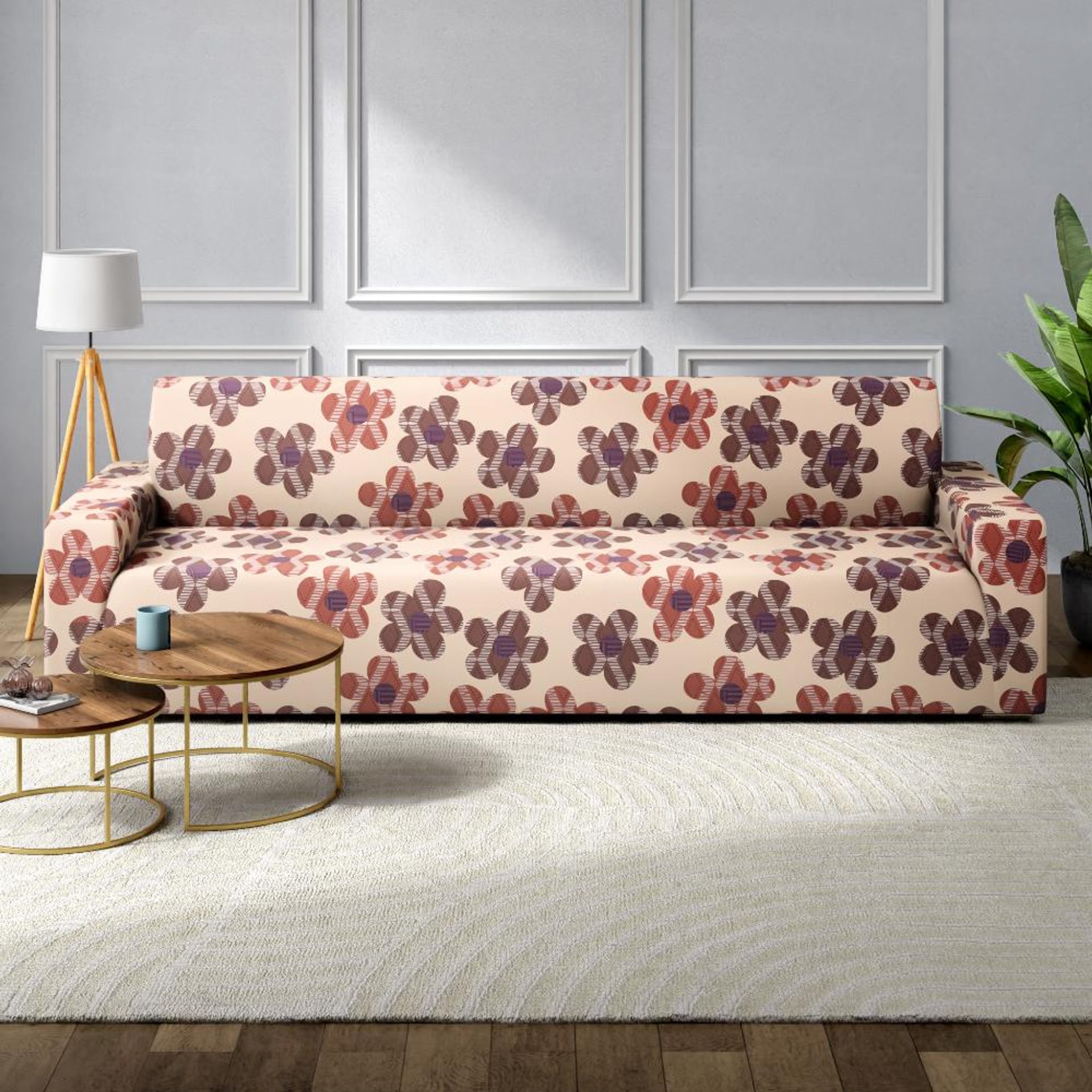 Home 45 Printed 3 Seater Sofa Cover | Elastic Stretchable Sofa Slip Cover | Triple Seater Sofa Protector | Floro 3 Seater, Floro