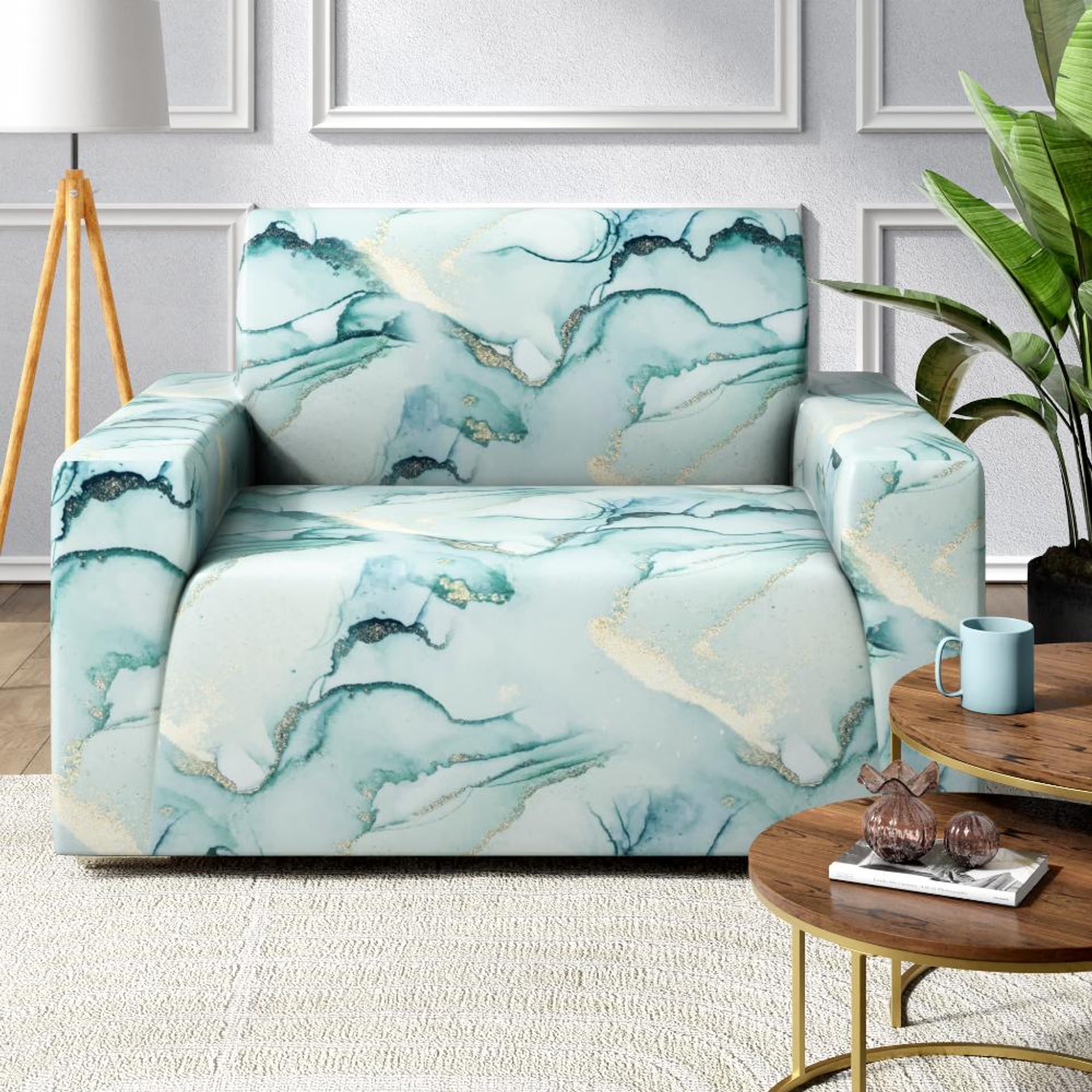 Printed 1 Seater Sofa Cover | Elastic Stretchable Sofa Slip Cover | Single Seater Sofa Protector&nbsp;|&nbsp;Marbelo 1 Seater, Marbelo