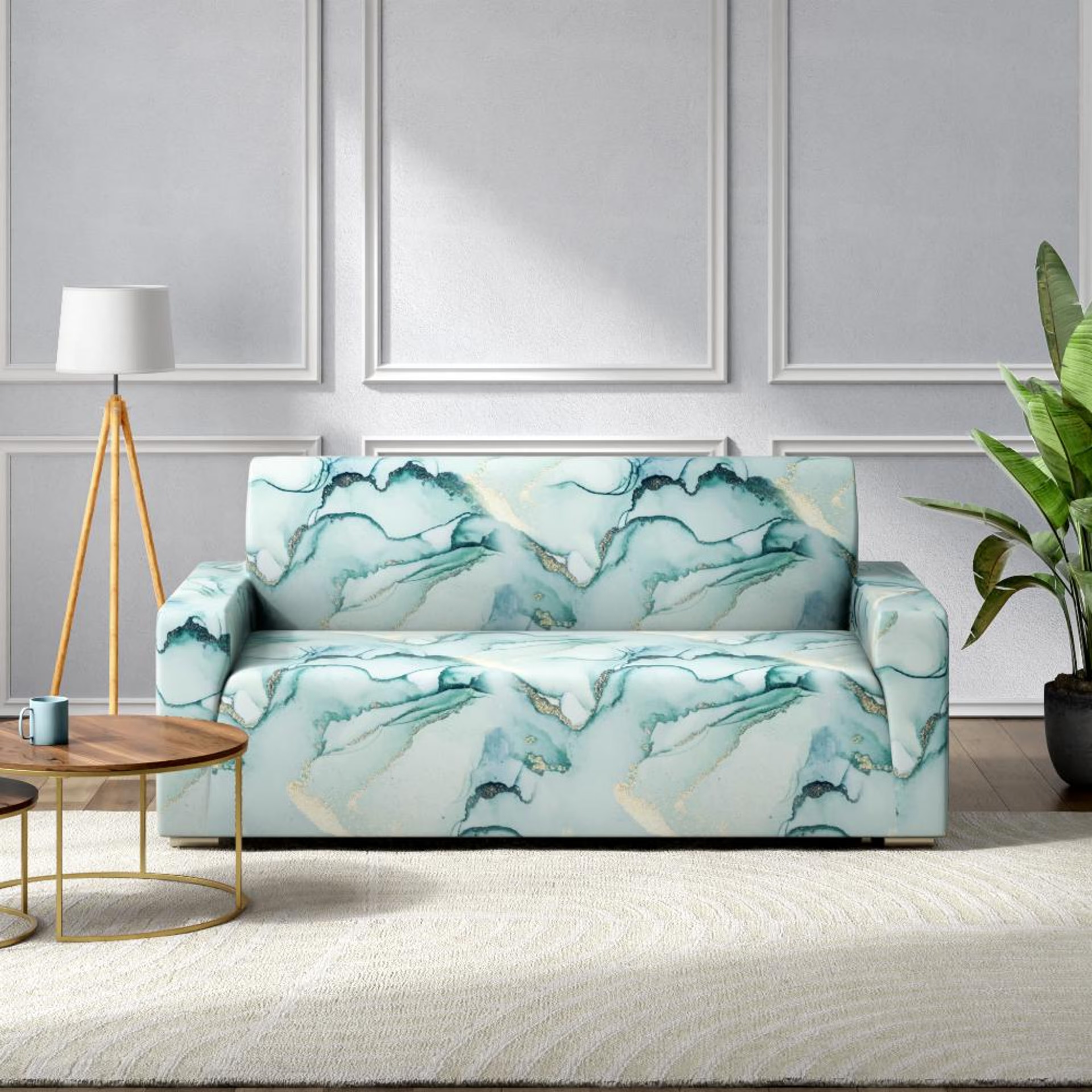 Home 28 Printed 2 Seater Sofa Cover | Elastic Stretchable Sofa Slip Cover | Double Seater Sofa Protector | Marbelo 2 Seater, Marbelo