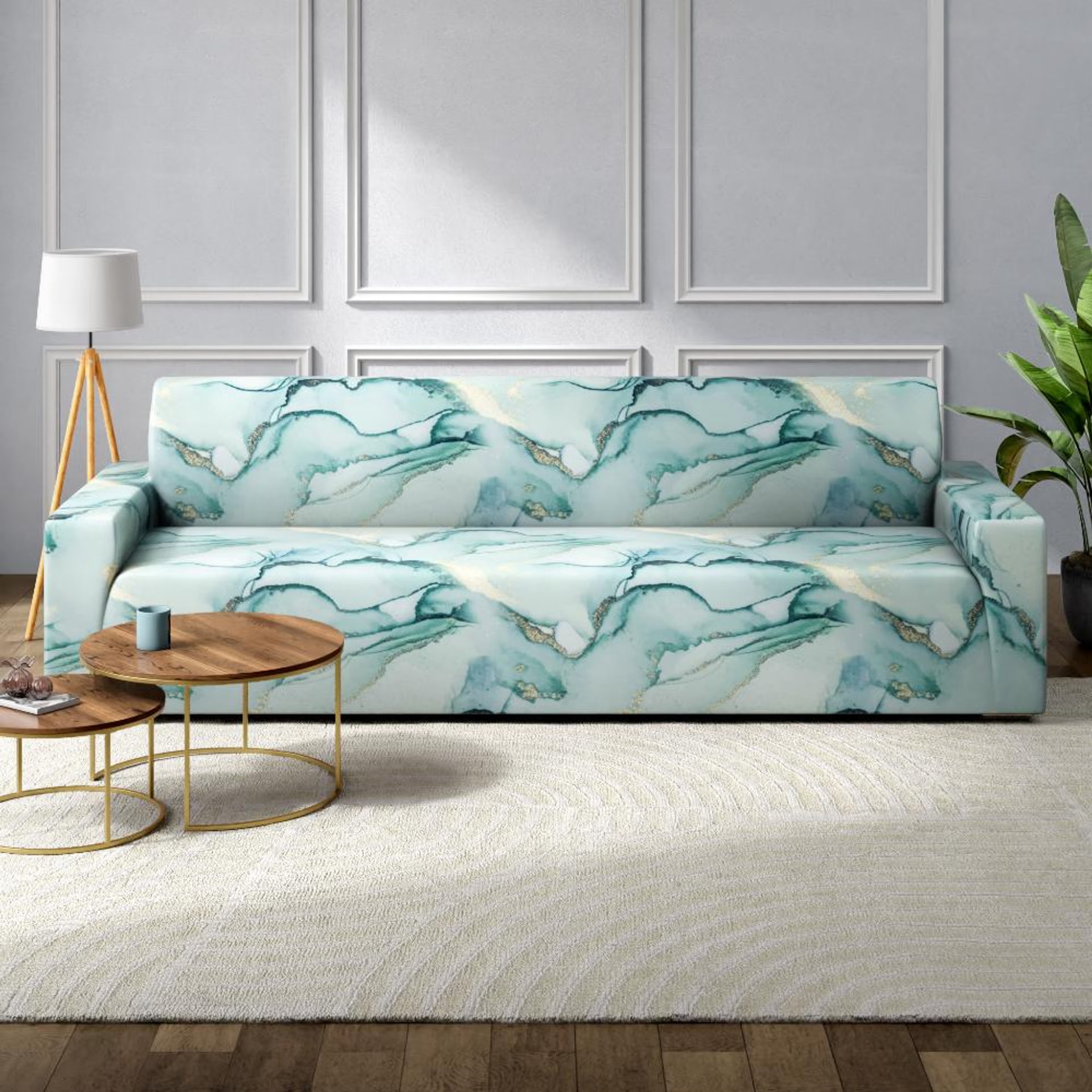 Printed 3 Seater Sofa Cover | Elastic Stretchable Sofa Slip Cover | Triple Seater Sofa Protector&nbsp;|&nbsp;Marbelo 3 Seater, Marbelo