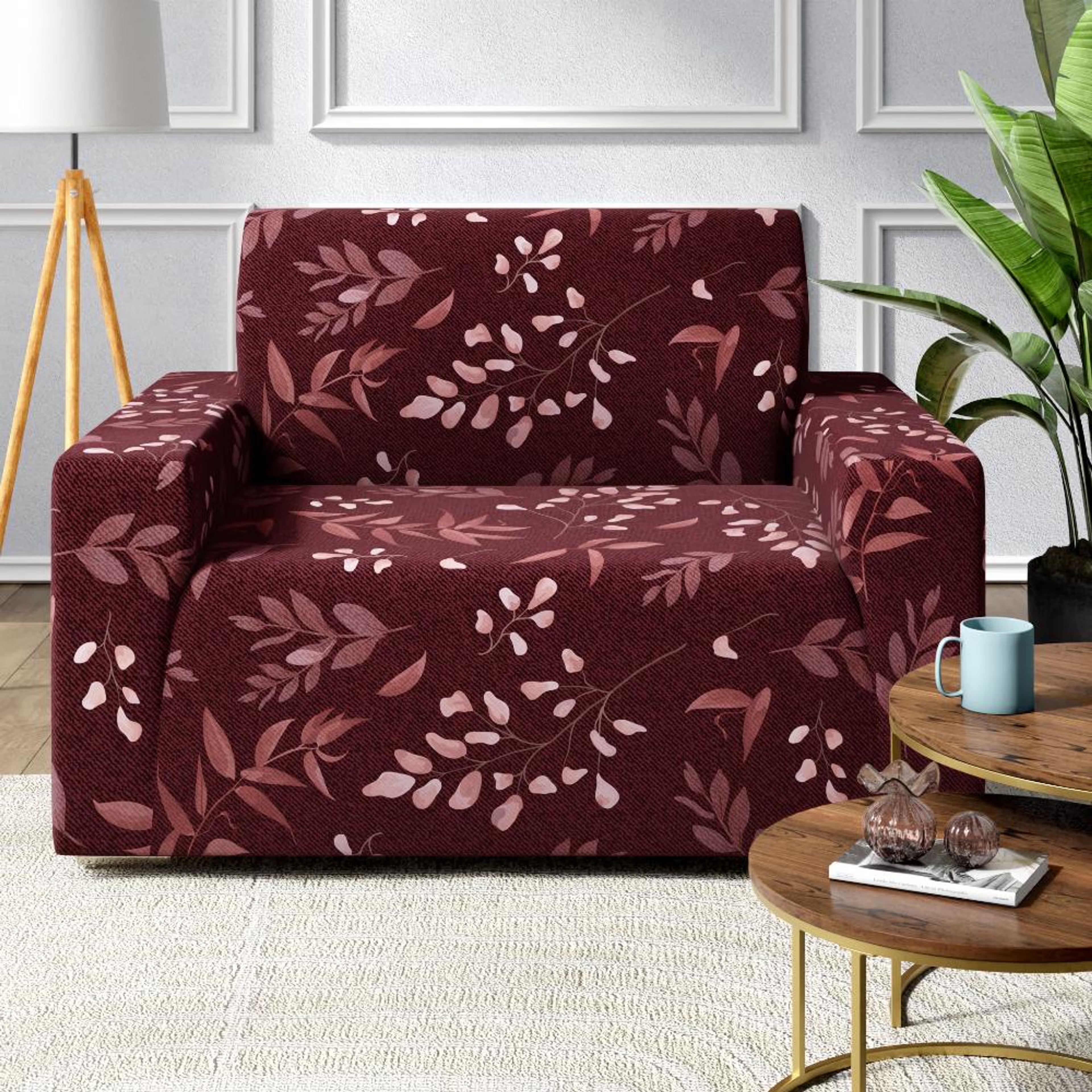 Printed 1 Seater Sofa Cover | Elastic Stretchable Sofa Slip Cover | Single Seater Sofa Protector&nbsp;|&nbsp;Denim Flora 1 Seater, Denim Flora