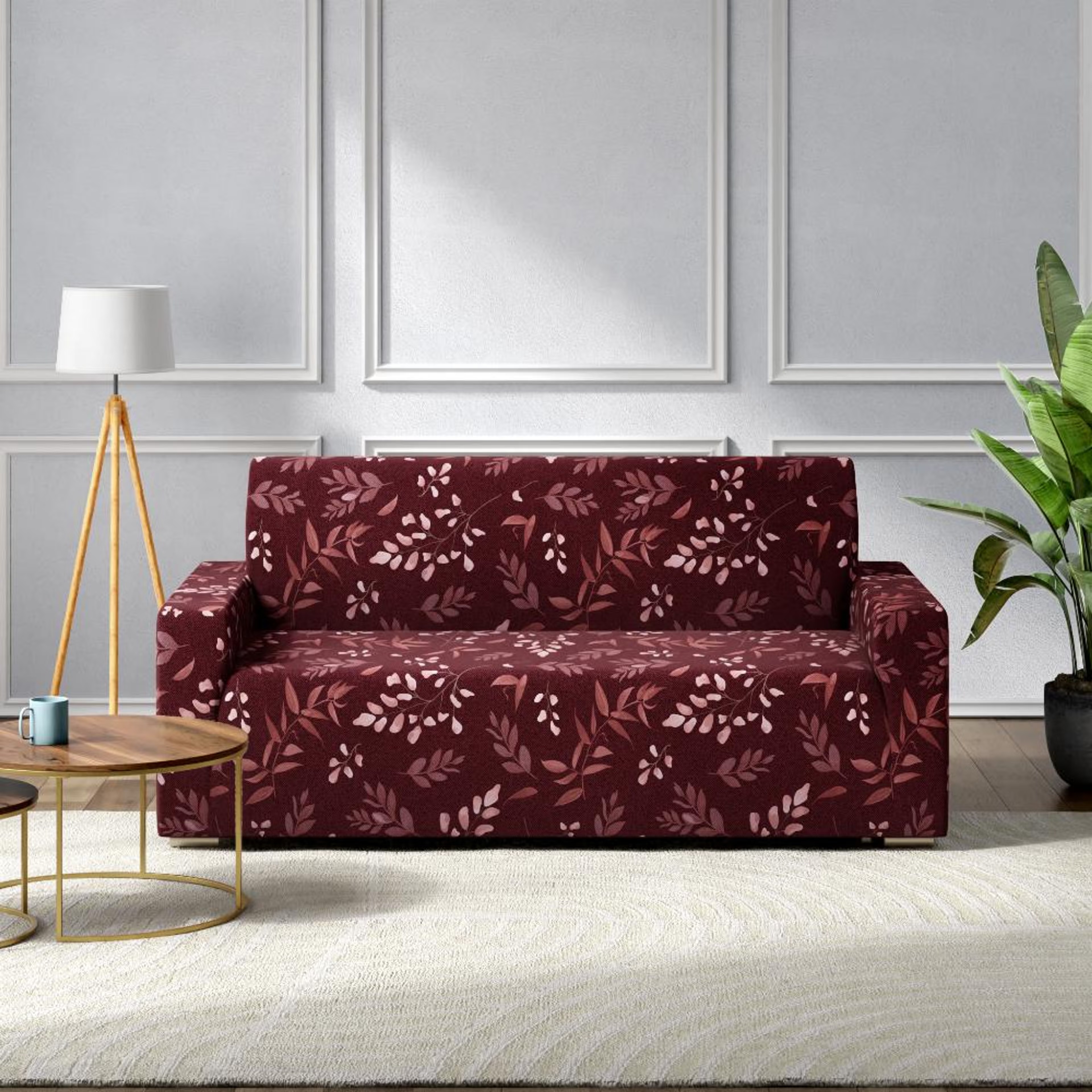 Home 33 Printed 2 Seater Sofa Cover | Elastic Stretchable Sofa Slip Cover | Double Seater Sofa Protector | Denim Flora 2 Seater, Denim Flora