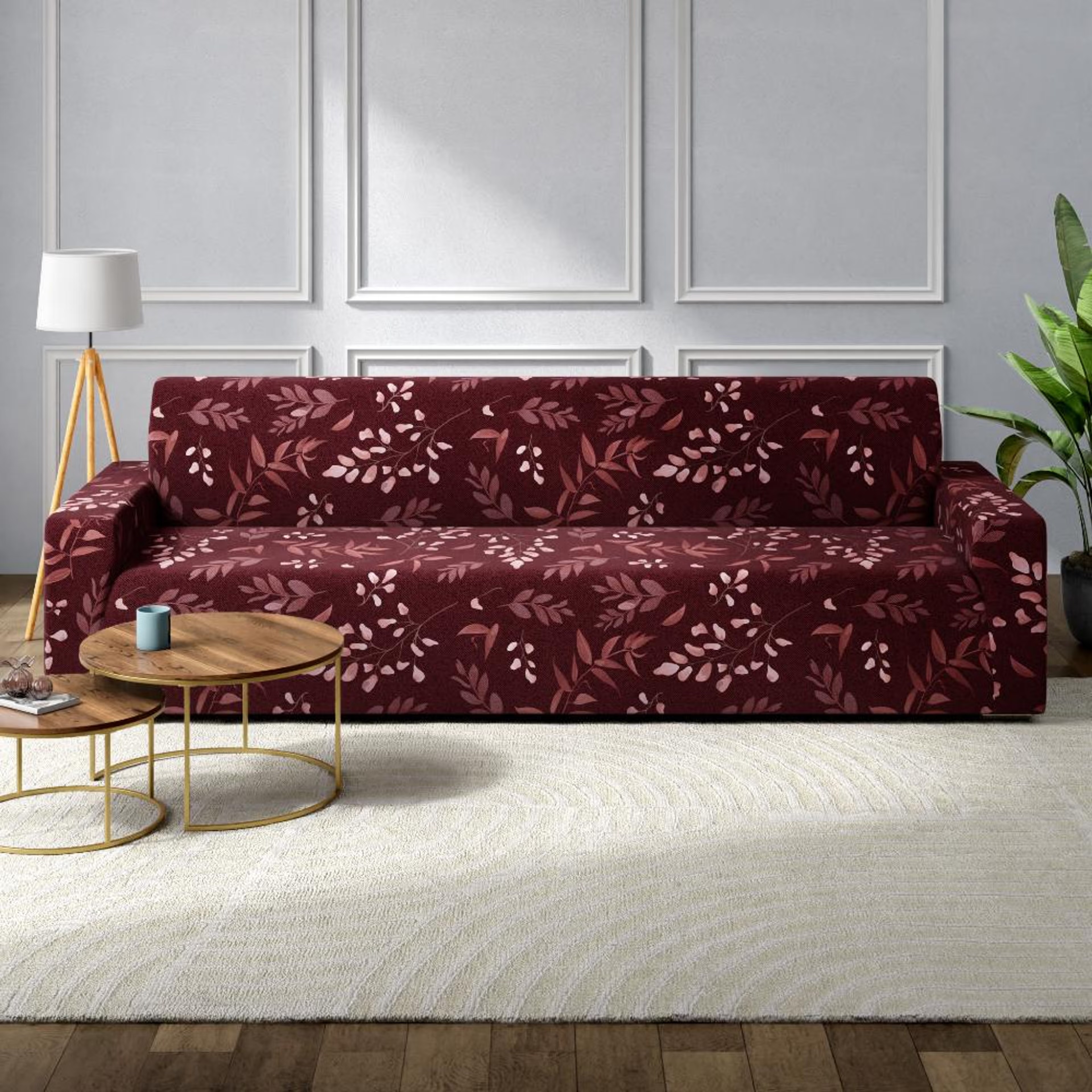 Printed 3 Seater Sofa Cover | Elastic Stretchable Sofa Slip Cover | Triple Seater Sofa Protector&nbsp;|&nbsp;Denim Flora 3 Seater, Denim Flora