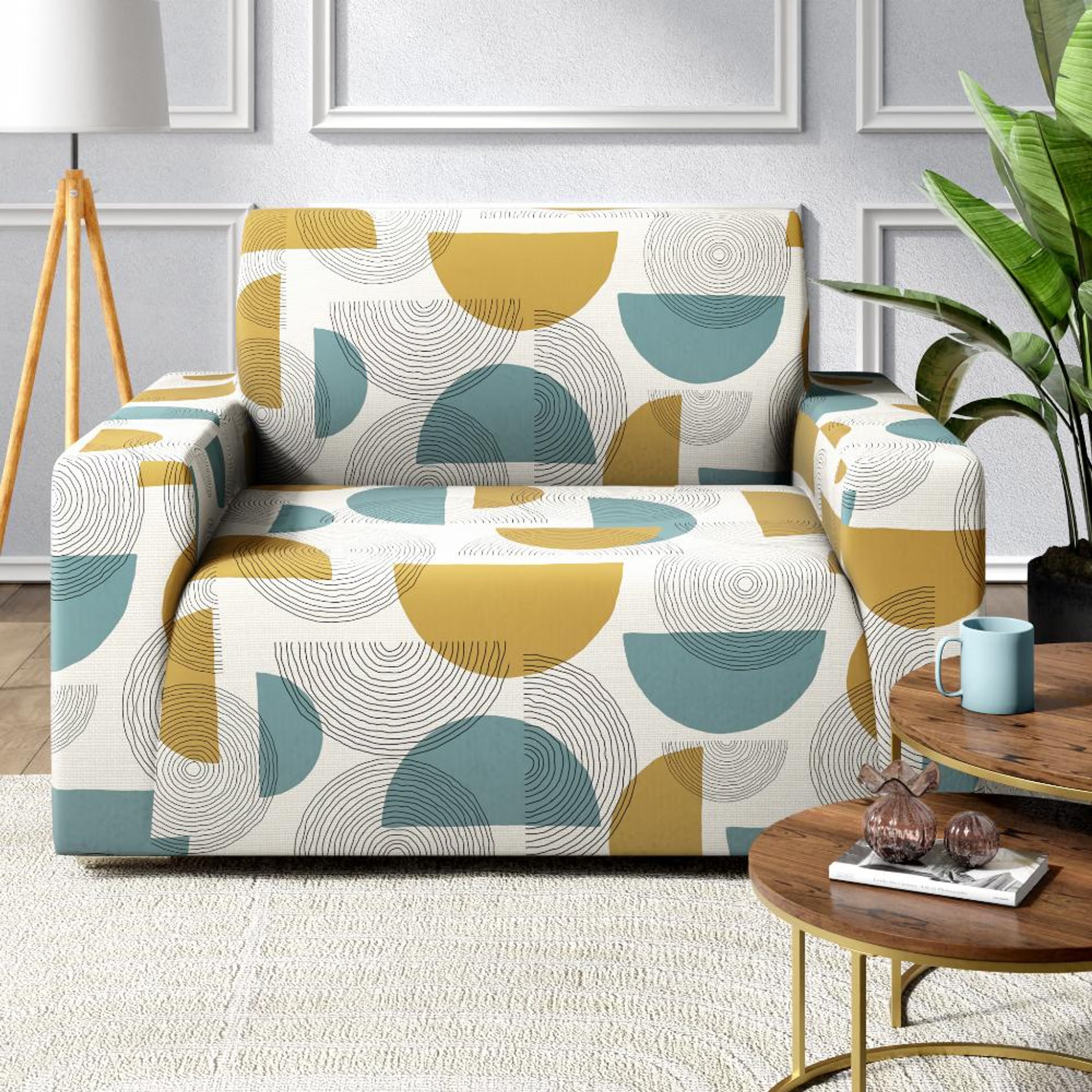 Printed 1 Seater Sofa Cover | Elastic Stretchable Sofa Slip Cover | Single Seater Sofa Protector&nbsp;|&nbsp;Pinaki 1 Seater, Pinaki