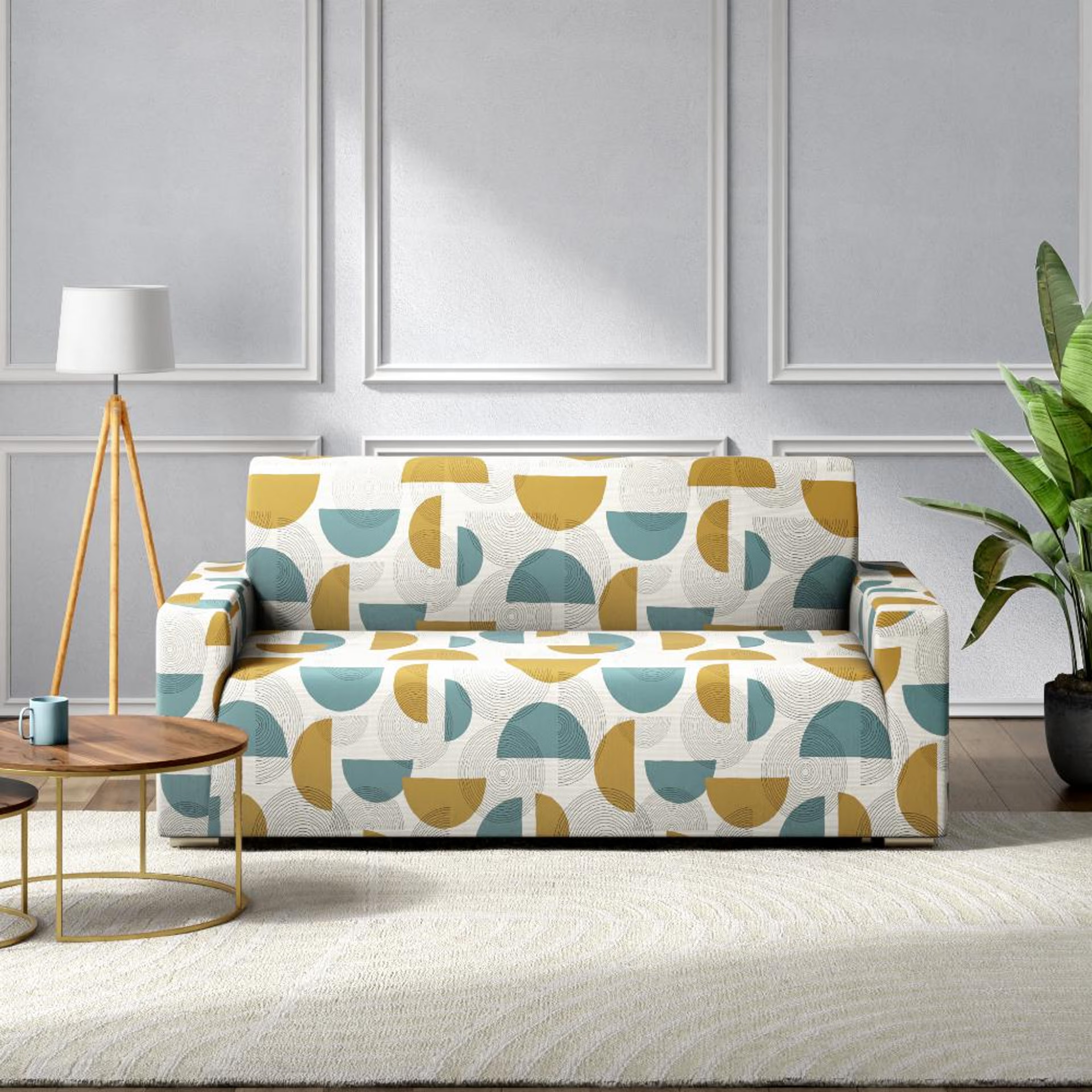 Printed 2 Seater Sofa Cover | Elastic Stretchable Sofa Slip Cover | Double Seater Sofa Protector&nbsp;|&nbsp;Pinaki 2 Seater, Pinaki