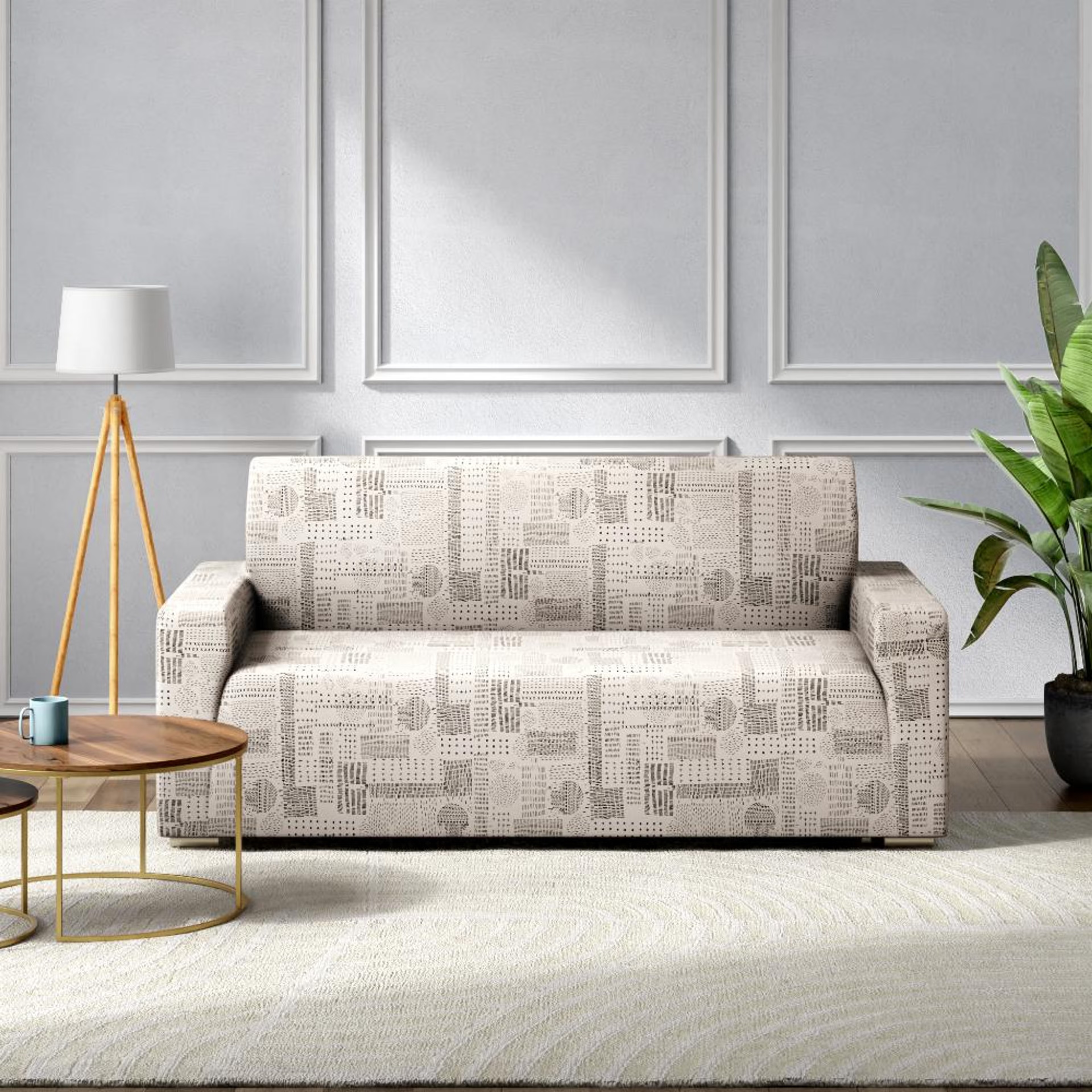 Printed 2 Seater Sofa Cover | Elastic Stretchable Sofa Slip Cover | Double Seater Sofa Protector&nbsp;|&nbsp;Freddy 2 Seater, Freddy